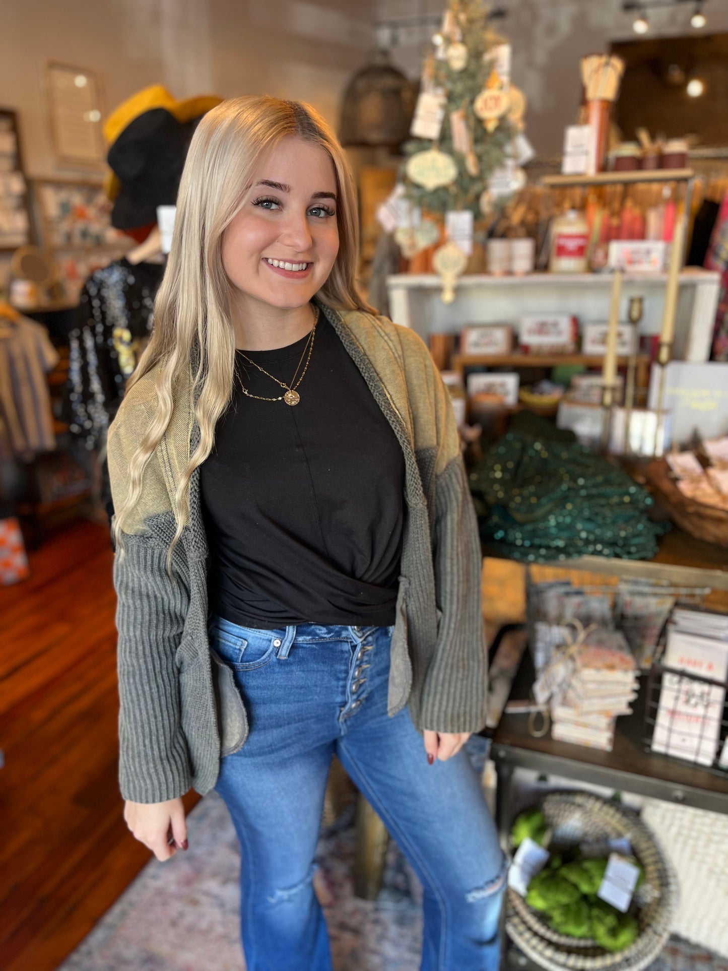 Western Washed Sweater- Grey