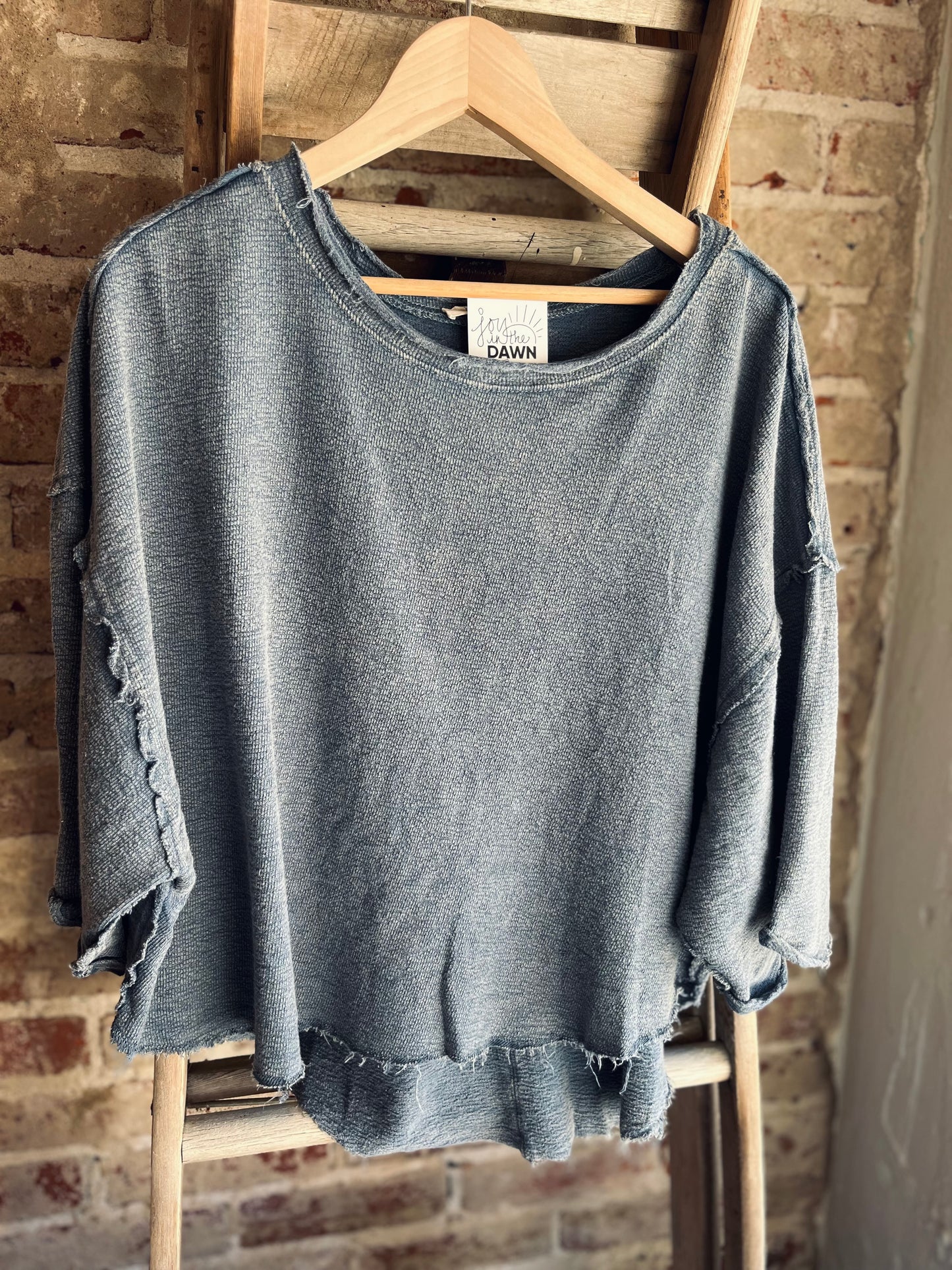 Washed Drop Shoulder Tee - Dusty Blue