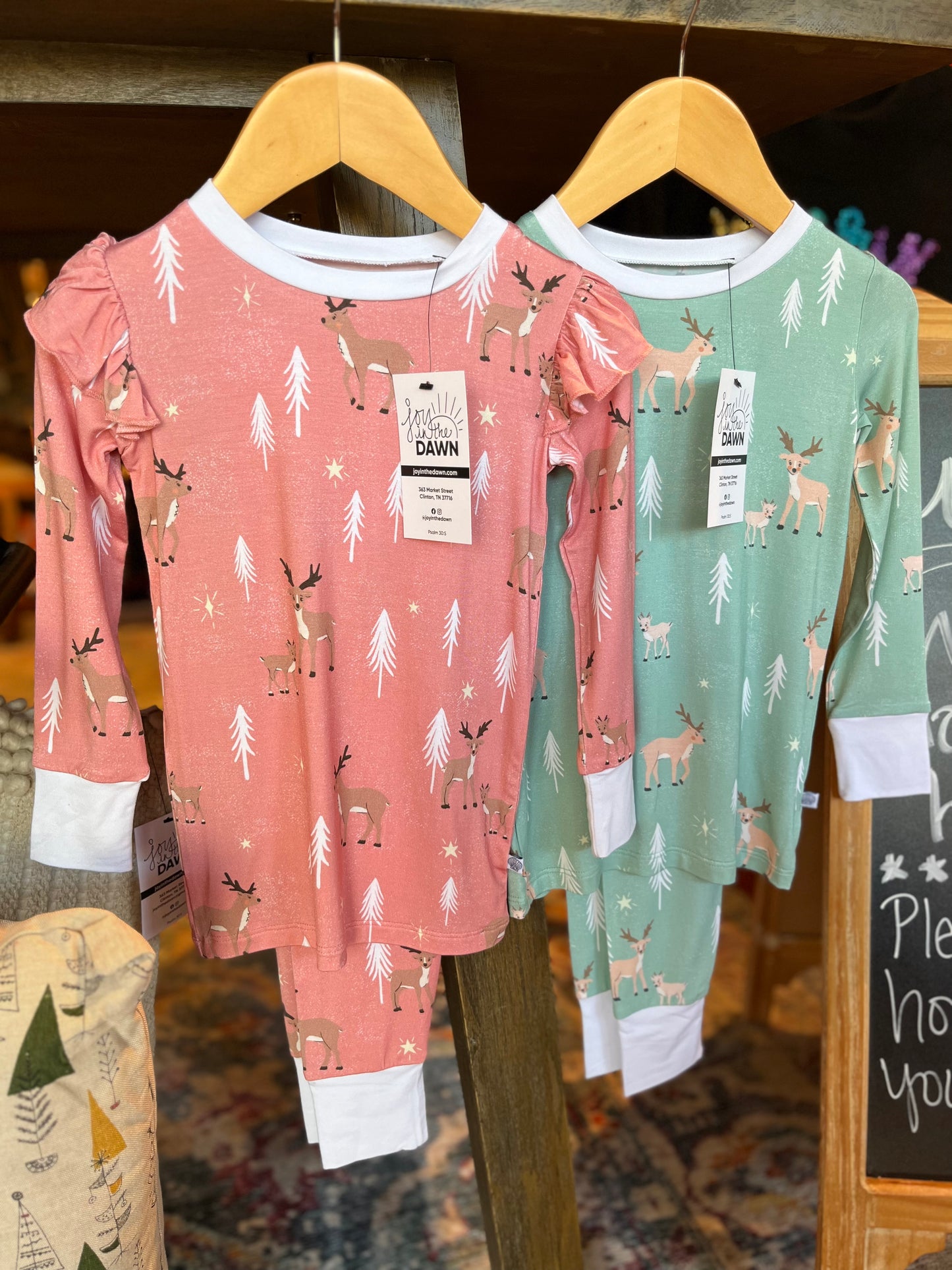 Reindeer Bamboo Two Piece Pajamas- Evergreen