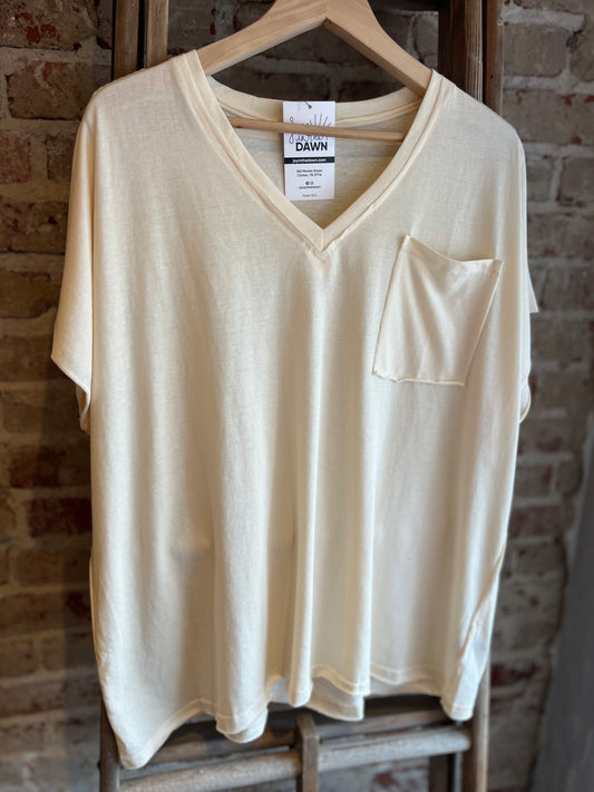 Oversized V-Neck Top - Cream