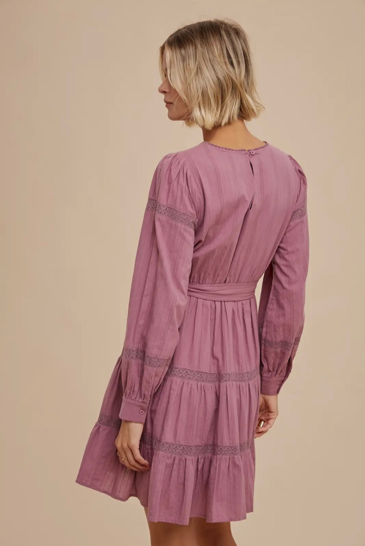 Lace Inlay Mini Dress- Eggplant