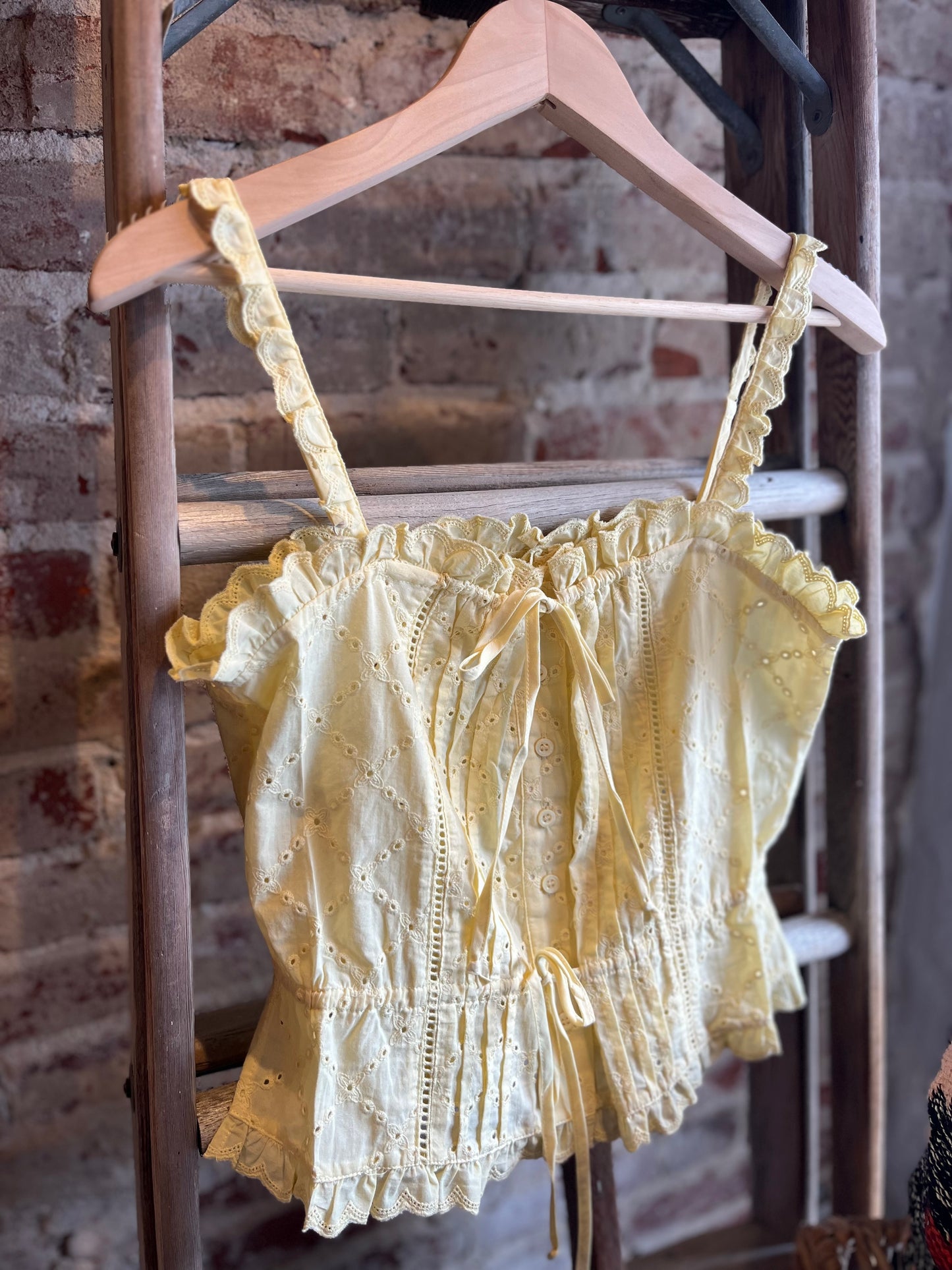 Eyelet Button Down Top - Lemon
