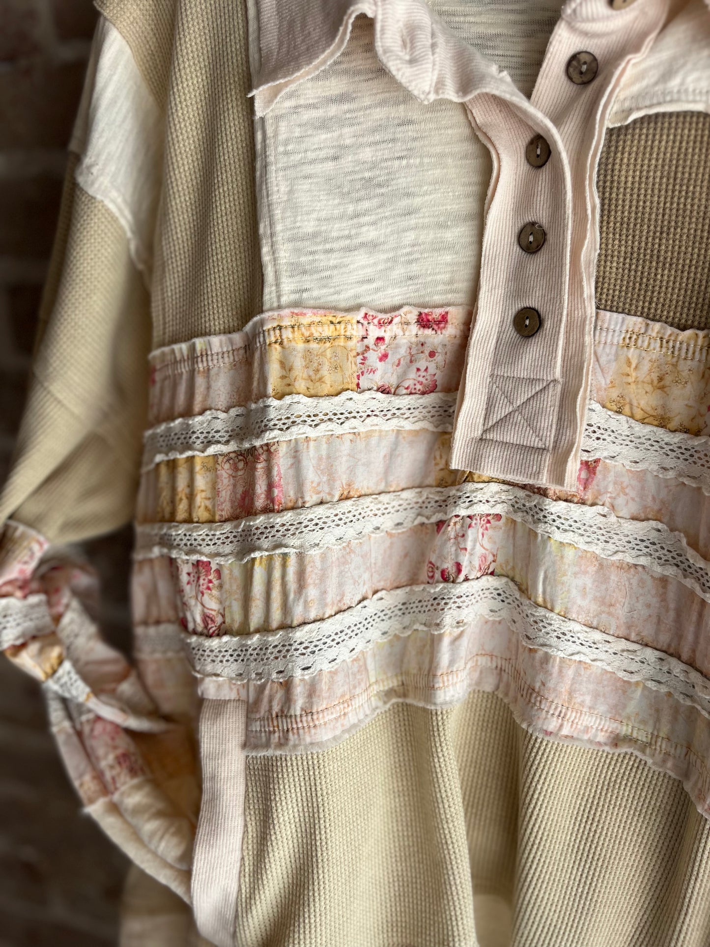 Mixed Fabric Long Sleeve Top