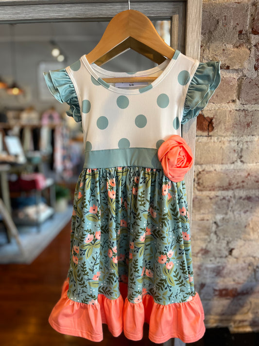 Dusty Blue Floral Dress- Toddler/Youth