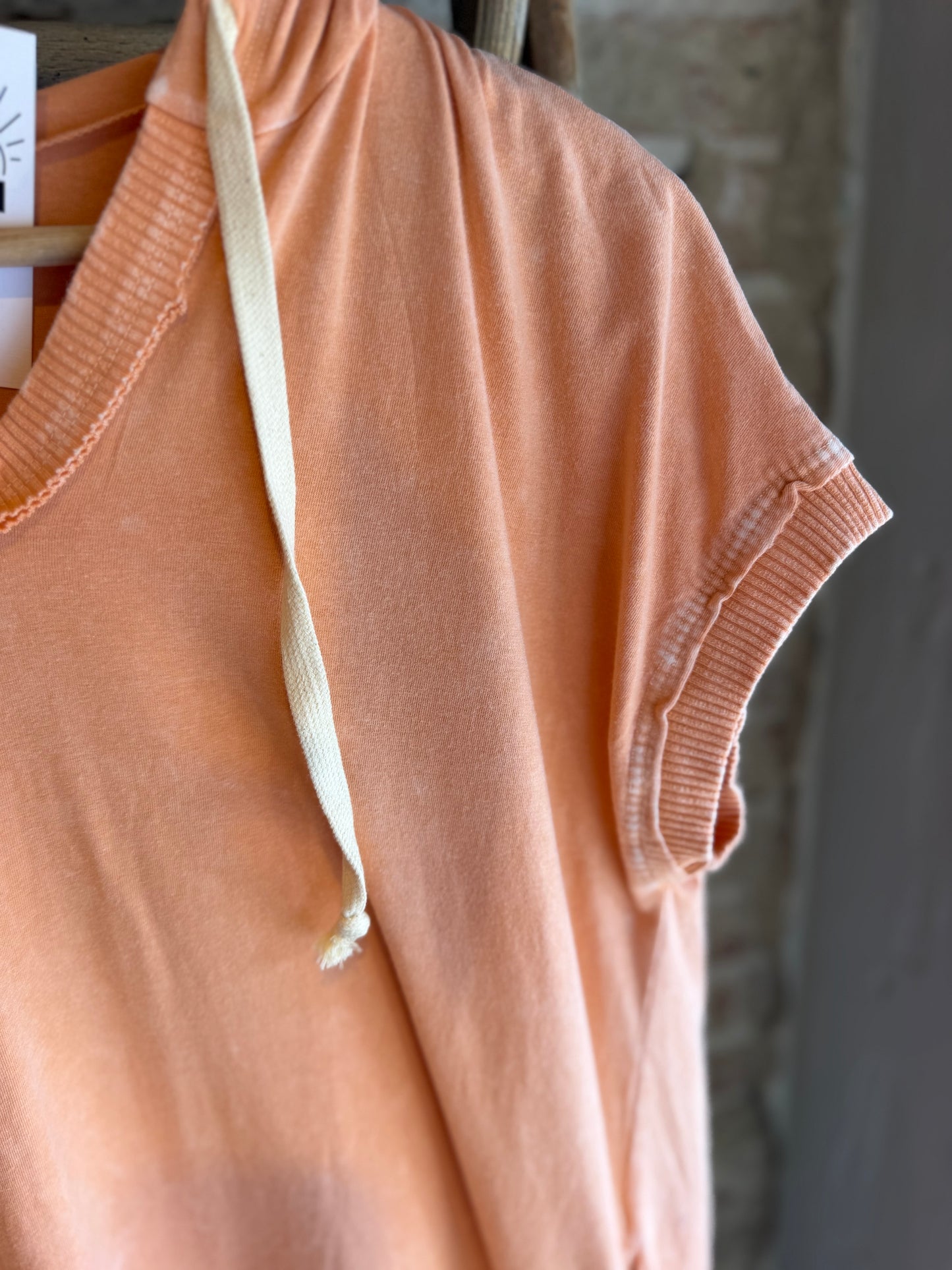 Mineral Wash Hooded Tiered Dress - Light Orange