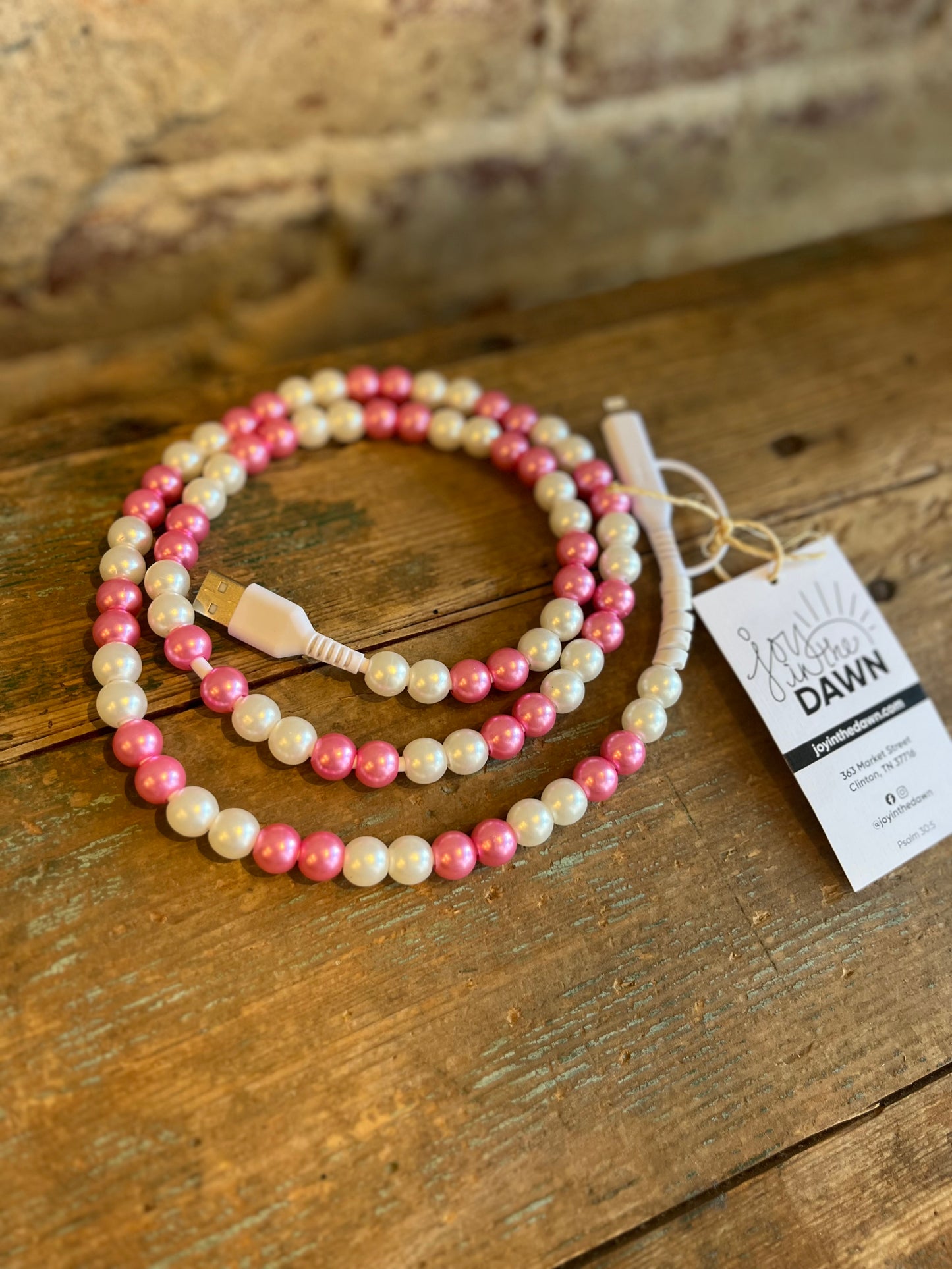 Pink + Pearl Bead Phone Charger