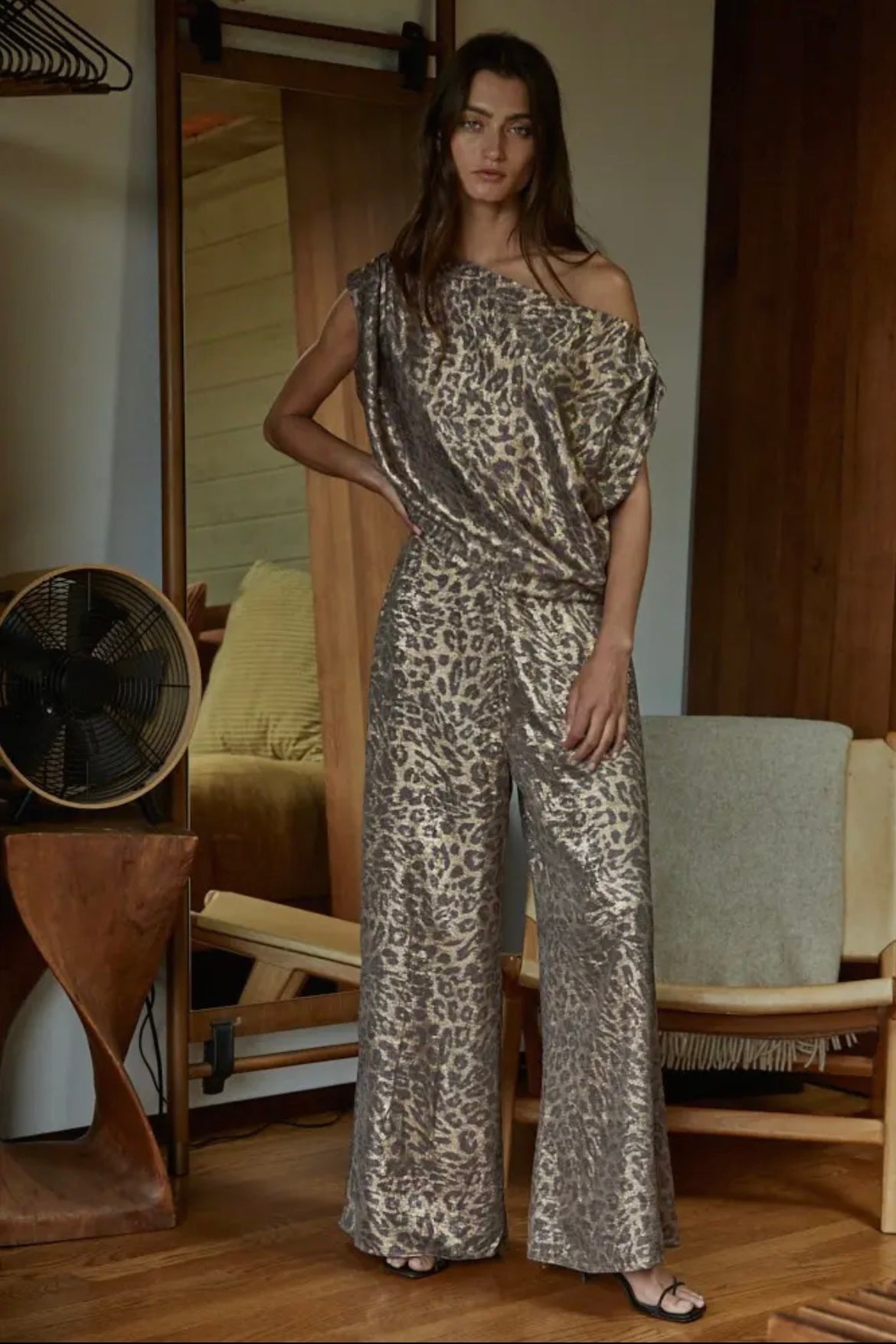 Satin Leopard Straight Leg Pants