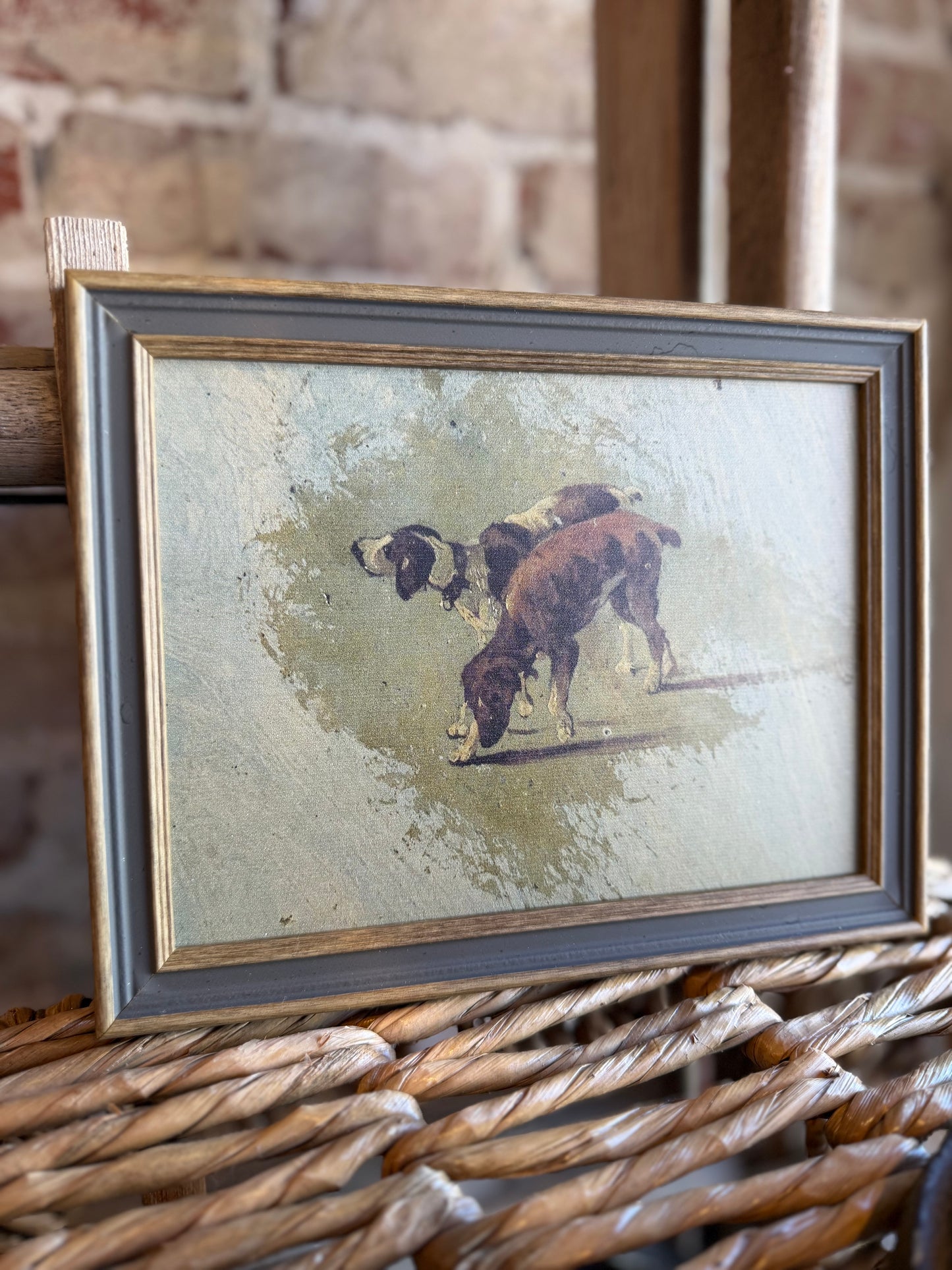 Two Dogs Framed Antique Art - 9x7