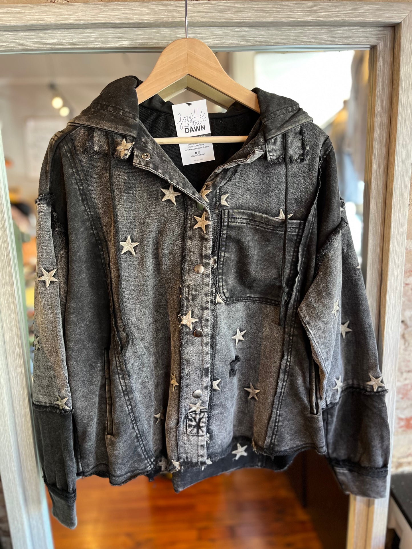 Star Embroidered Hoodie- Black