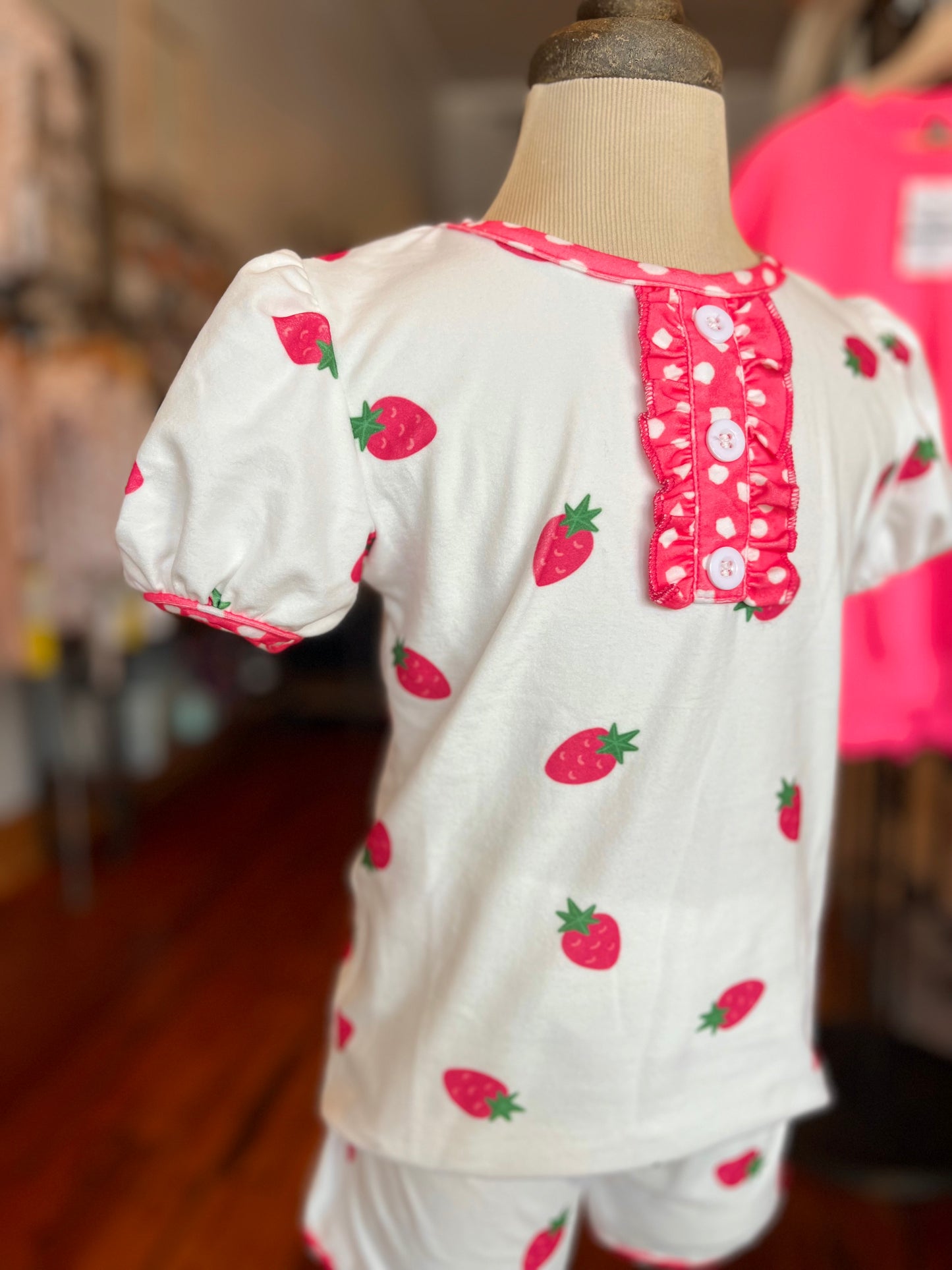Vintage Strawberries Ruffle Pajamas- 2 piece set