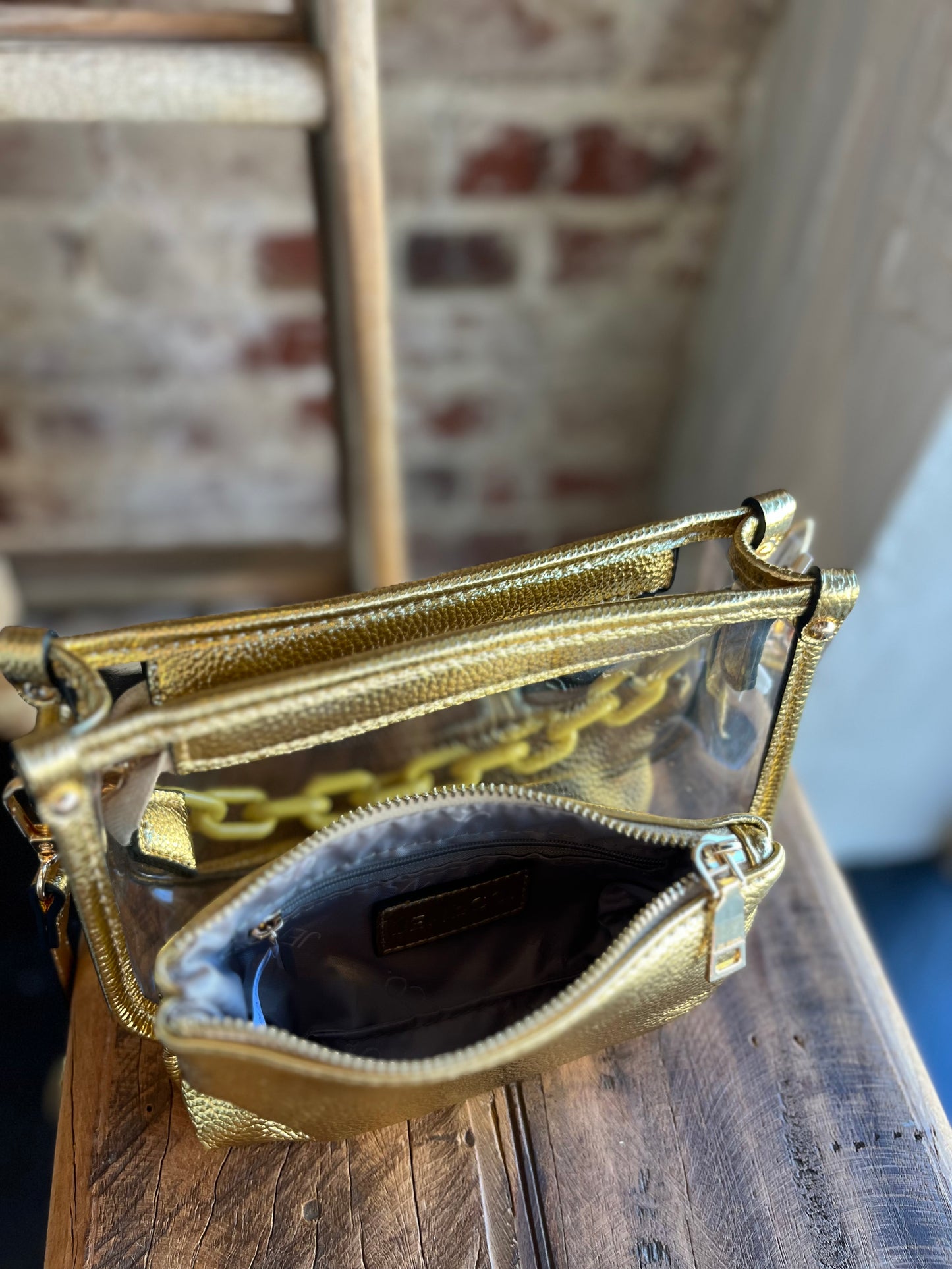 The Clear Crossbody w/ Chain- Gold