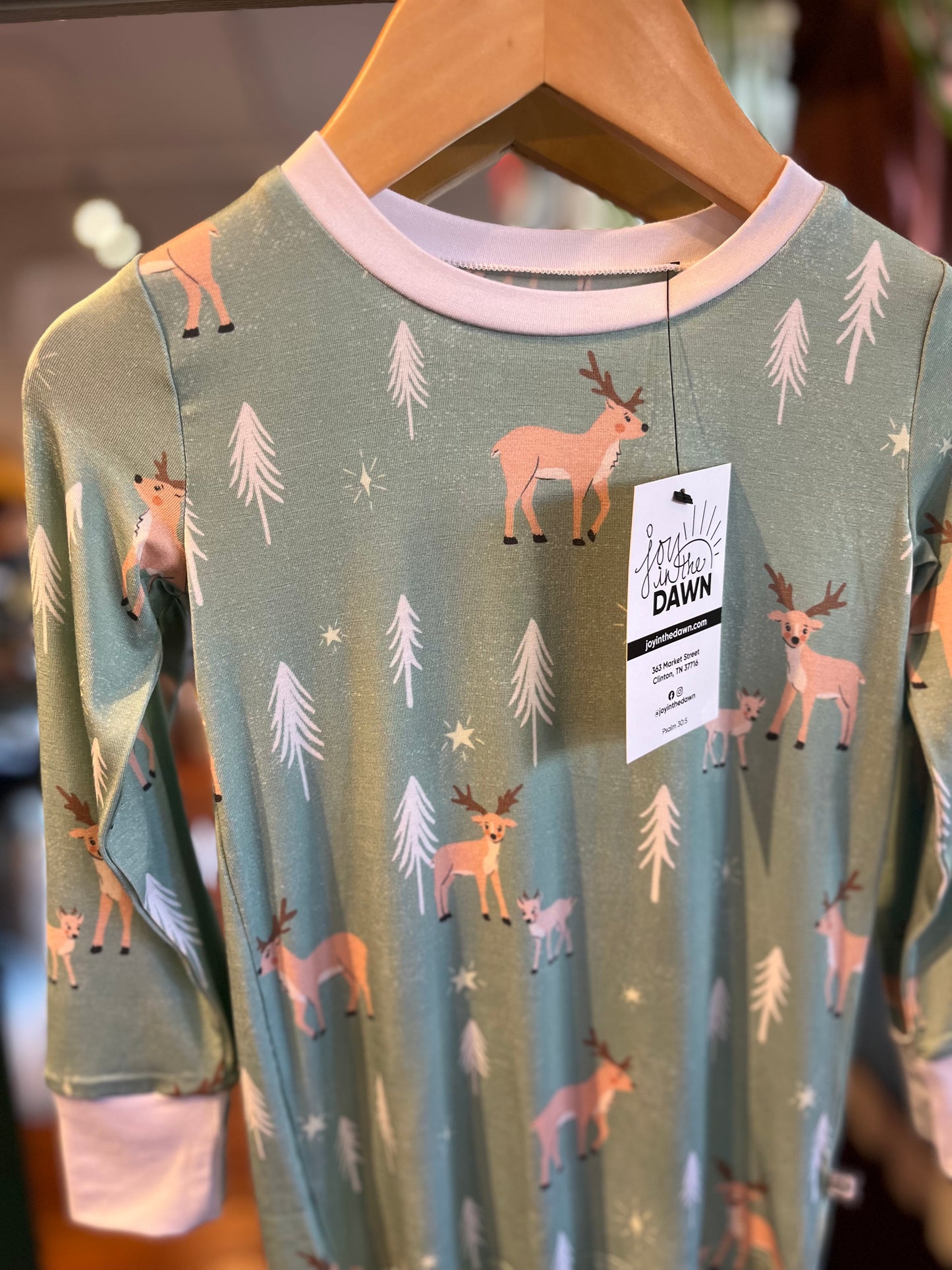 Reindeer Bamboo Two Piece Pajamas- Evergreen