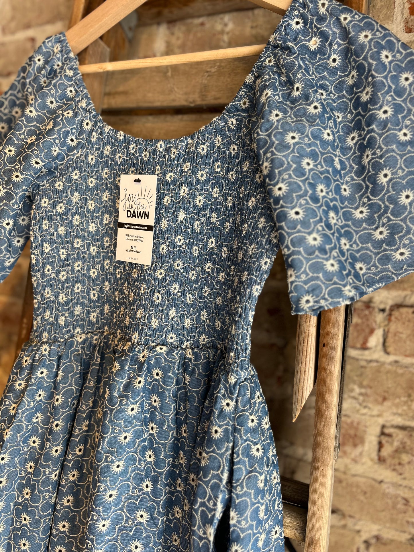 Floral Eyelet Denim Dress