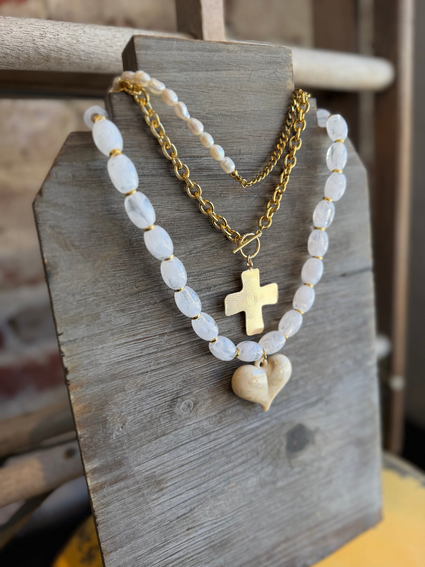 Gold+Pearl Chain Necklace -Waterproof