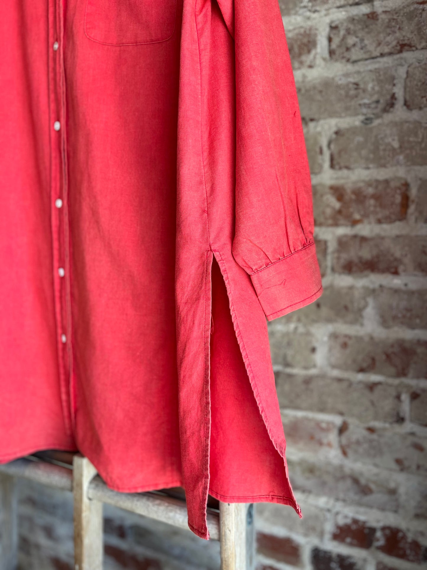 Washed Tomato Red Button Up w/ Bows