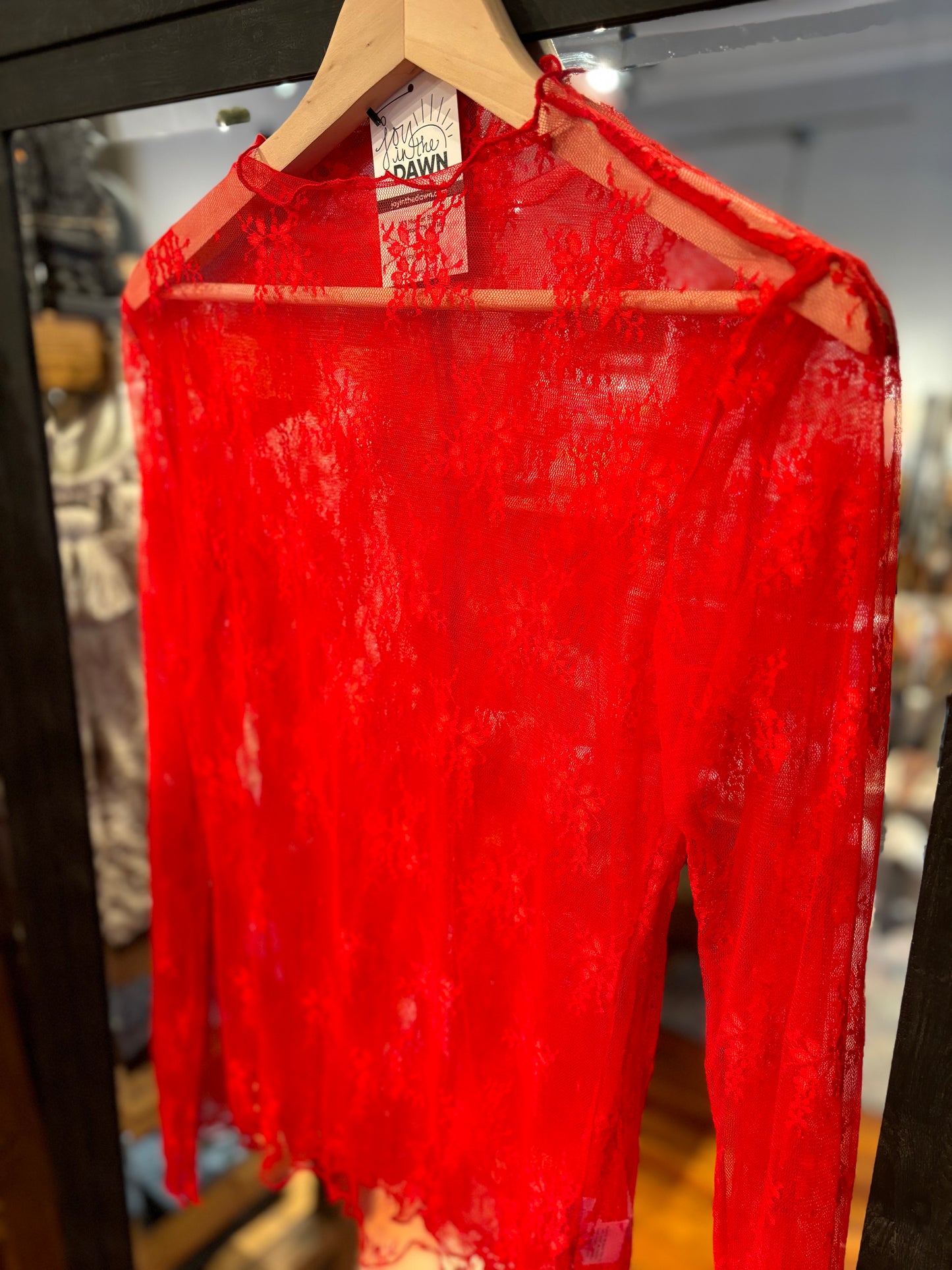 Floral Lace Long Sleeve Top - Red