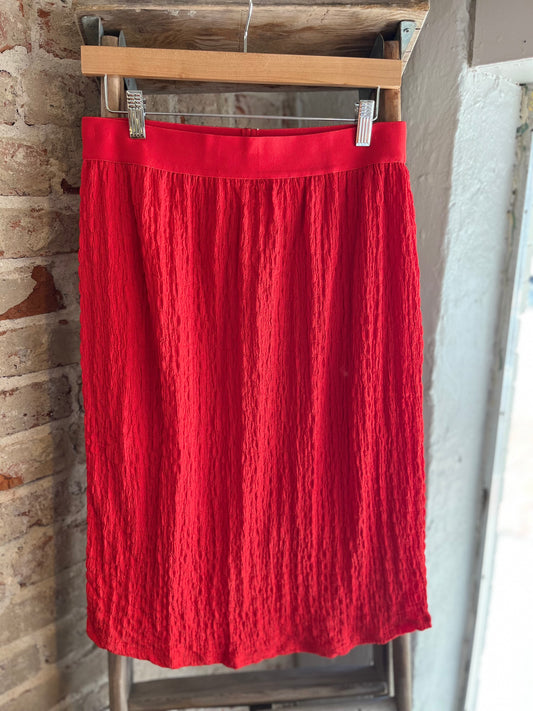 Popcorn Textured Midi Skirt -Bright Red