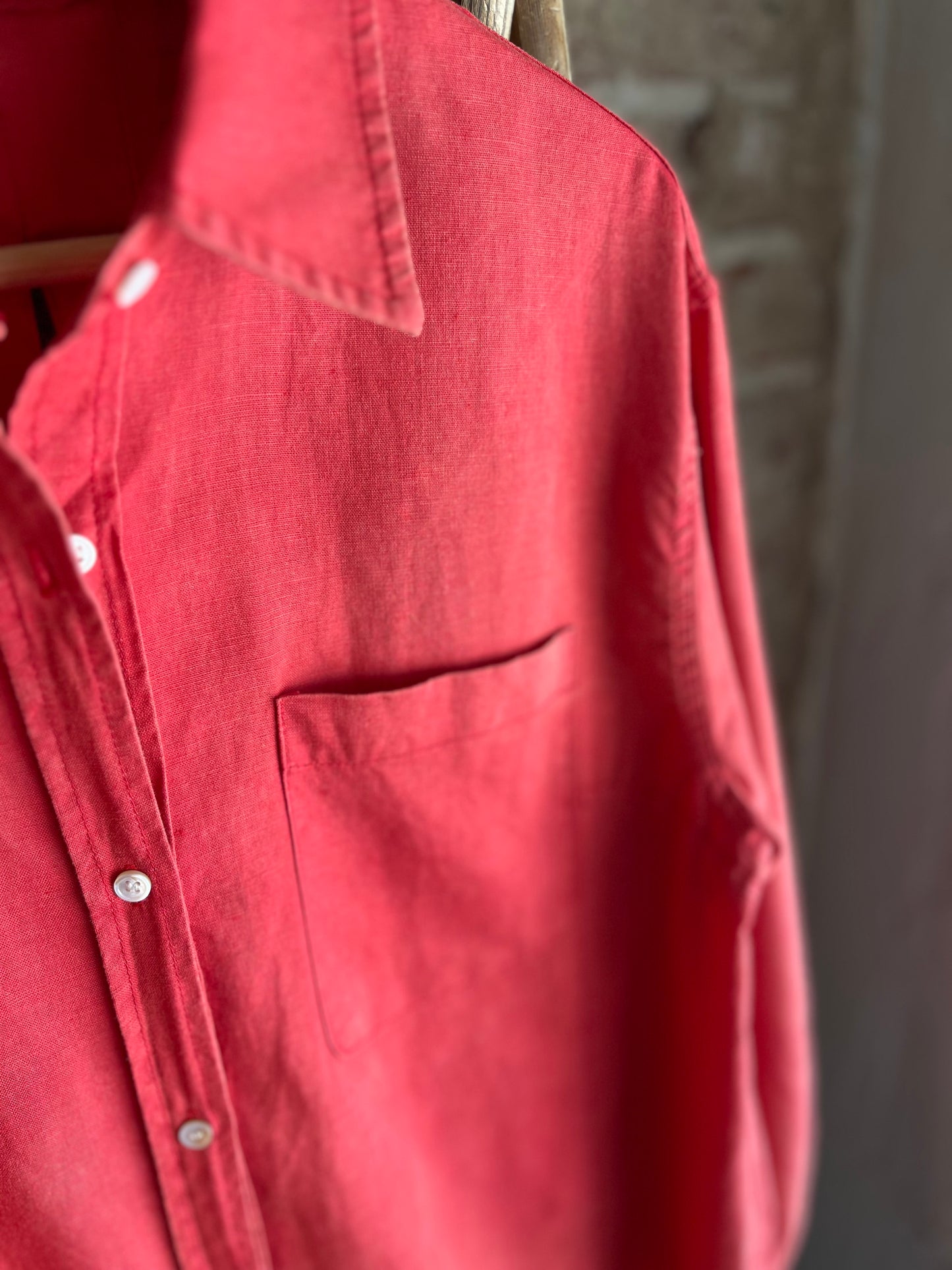 Washed Tomato Red Button Up w/ Bows