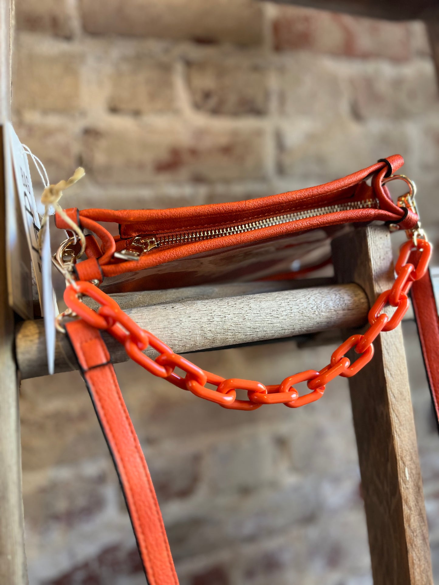 The Clear Crossbody w/ Chain- Orange