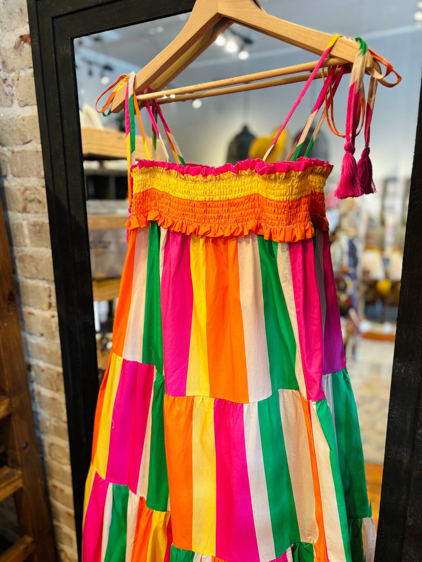 Abstract Woven Maxi Dress- Green/Orange