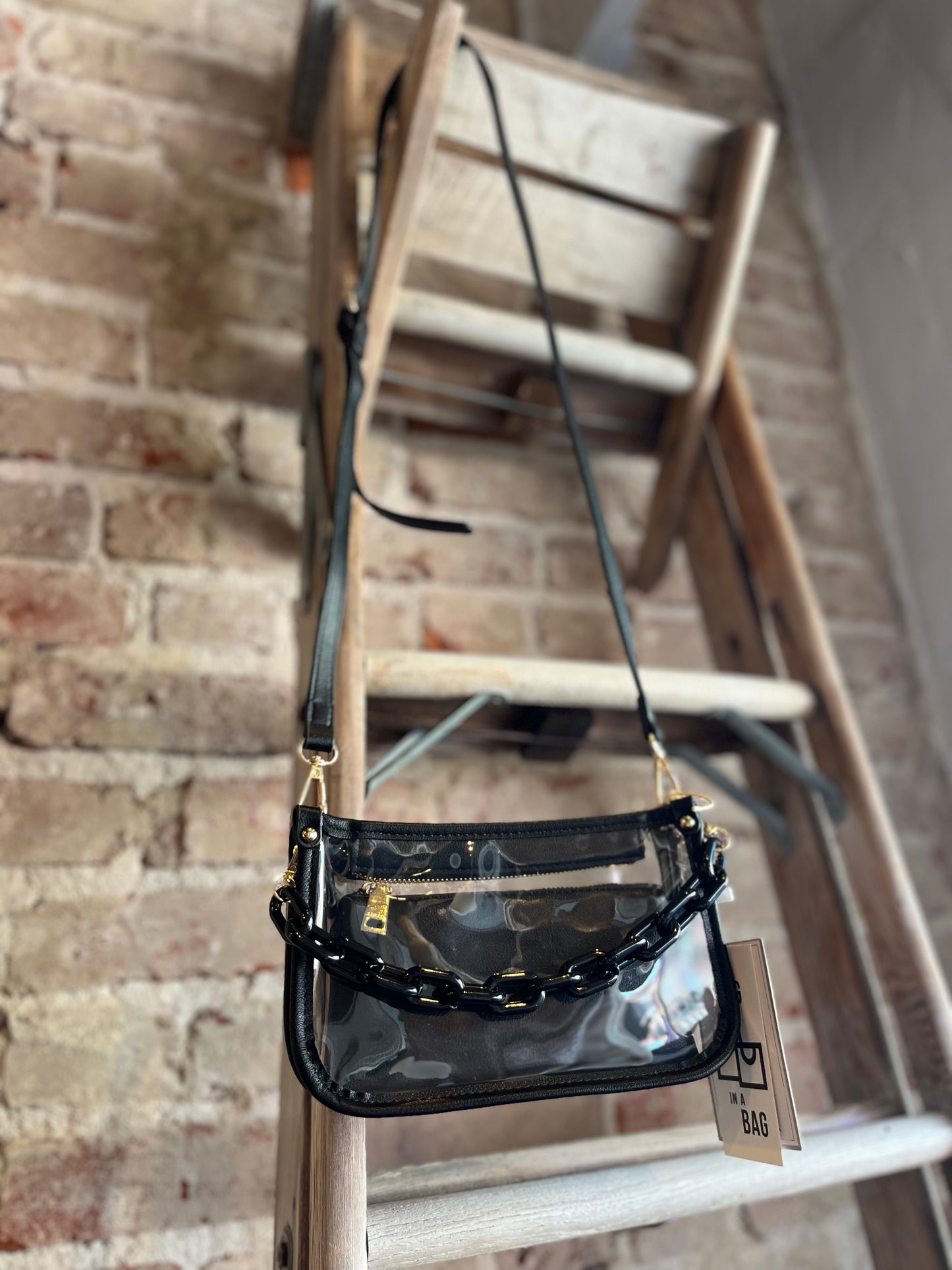 The Clear Crossbody w/ Chain- Black