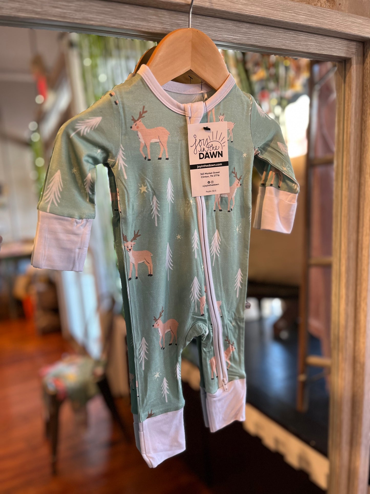 Reindeer Bamboo Onesies- Evergreen