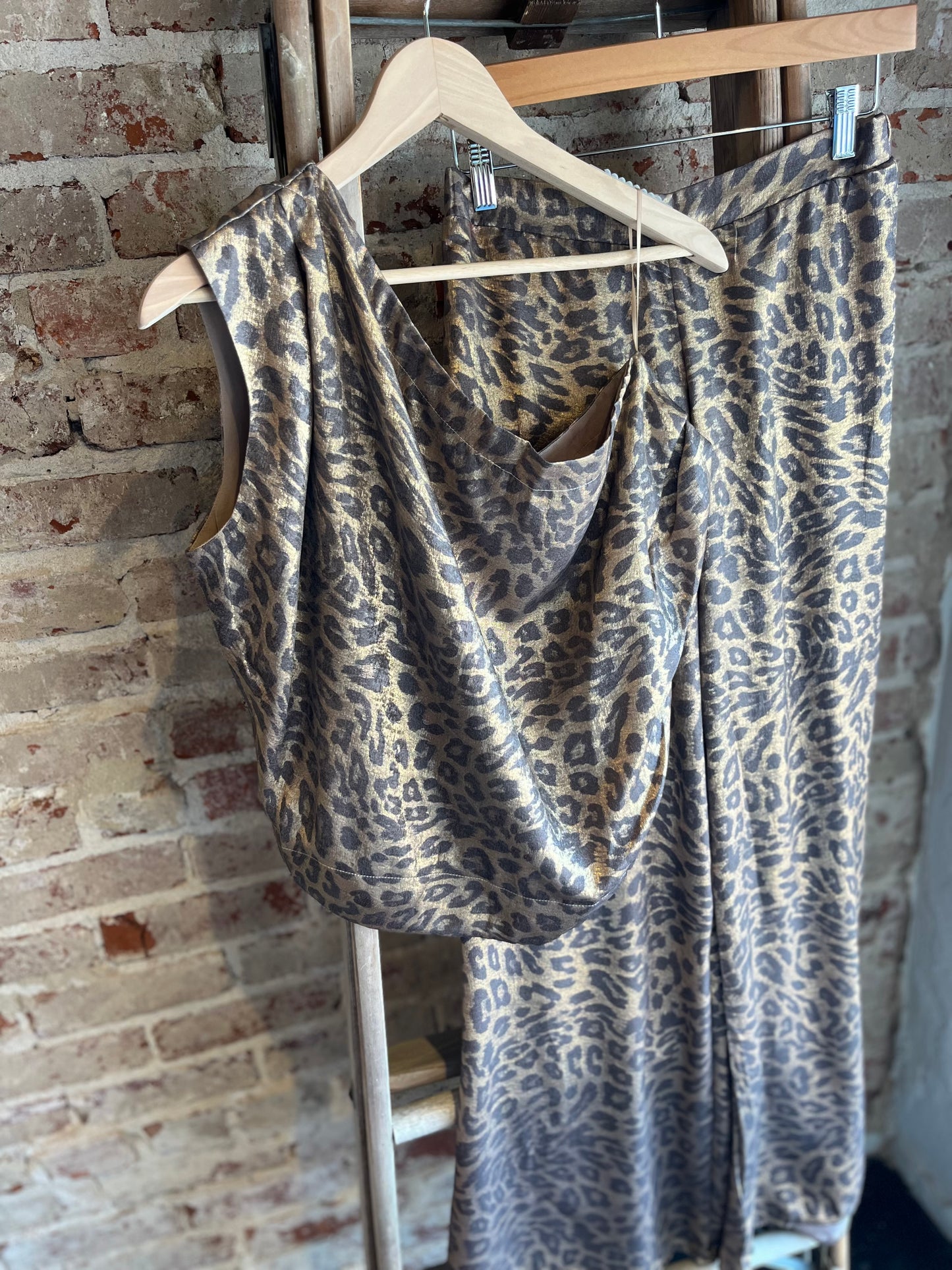 Satin Leopard Straight Leg Pants