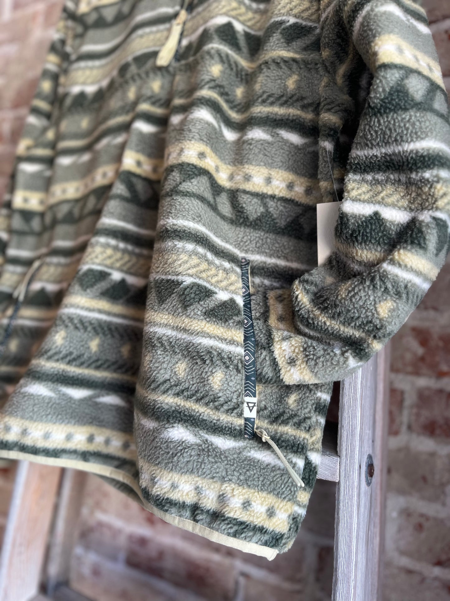 Olive Aztec Fleece Quarter Zip- Men