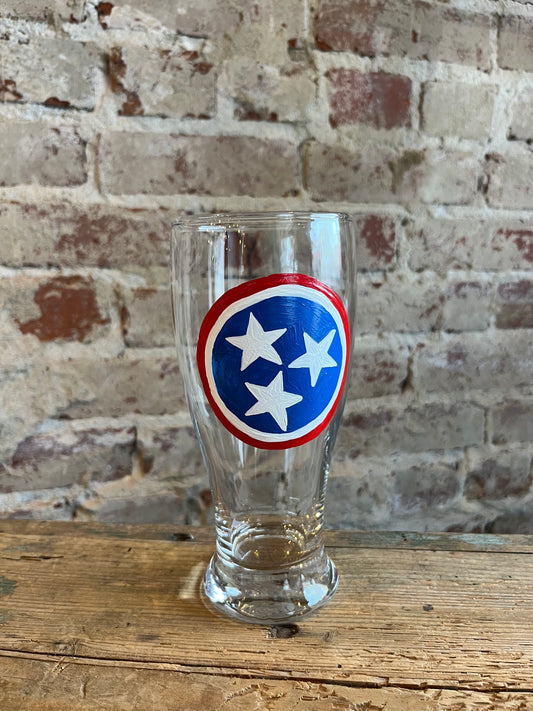 TN Blue Tristar -Hand Painted Pilsner Glass