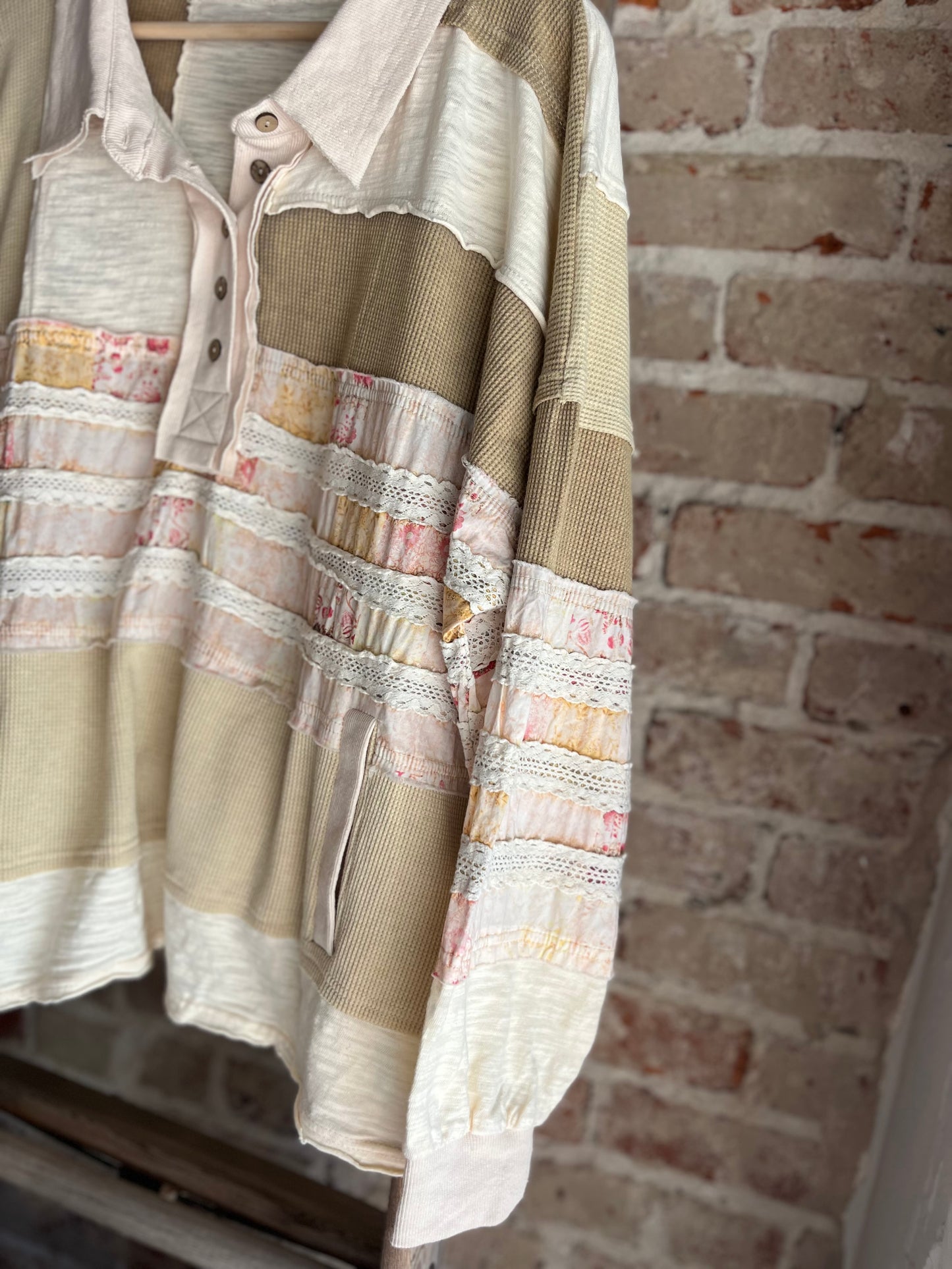 Mixed Fabric Long Sleeve Top