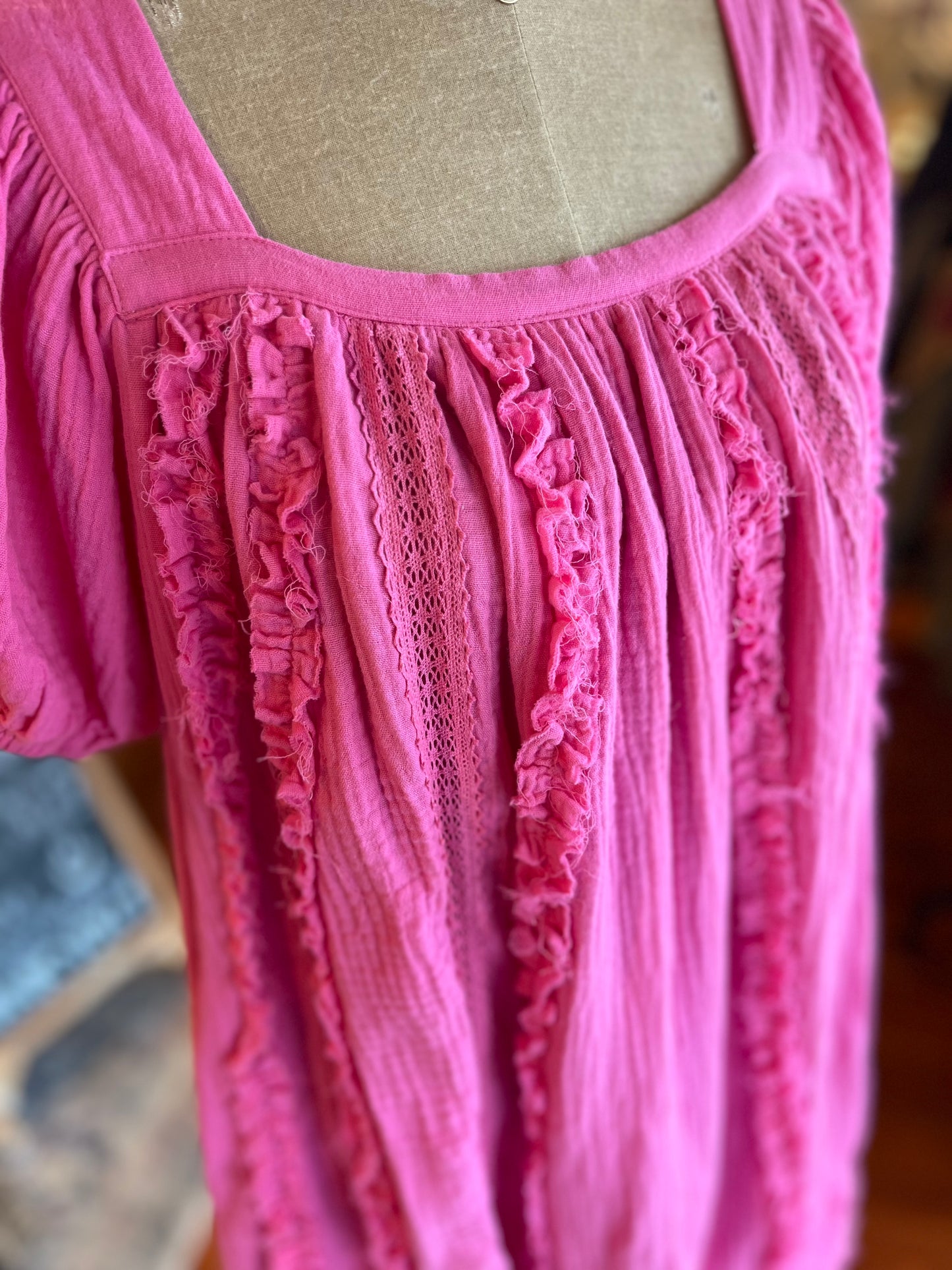 Tie Back Babydoll Mini Dress - Hot Pink