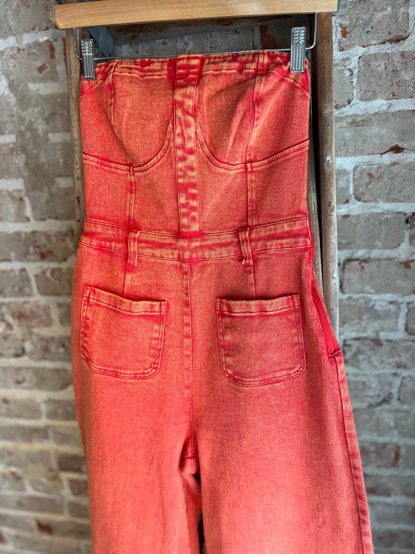 Mineral Washed Wide Leg Jumpsuit -Burnt Orange