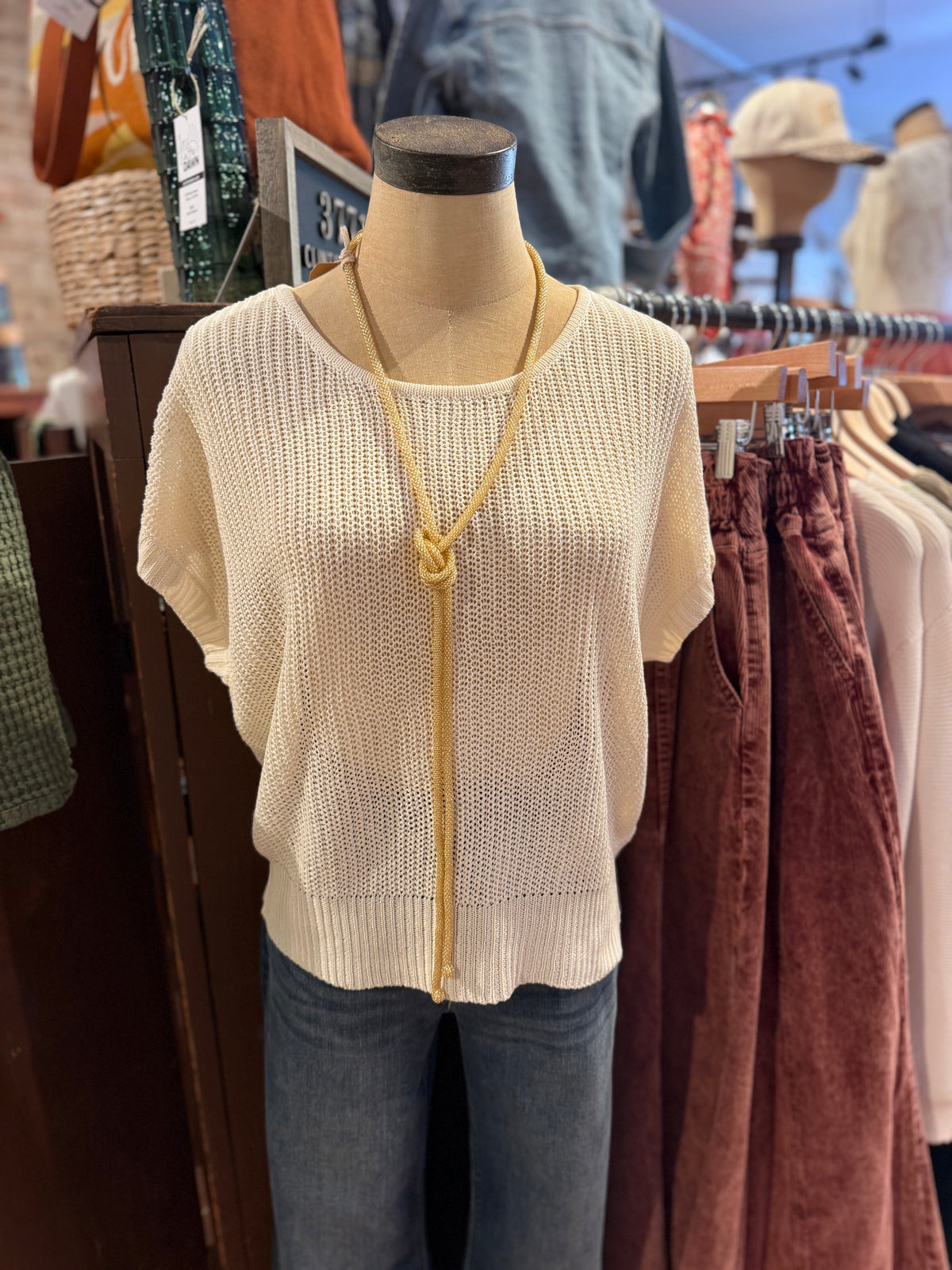 Gold Beaded Lariat Necklace