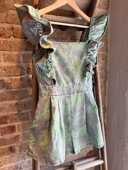 Printed Flutter Sleeve Denim Romper