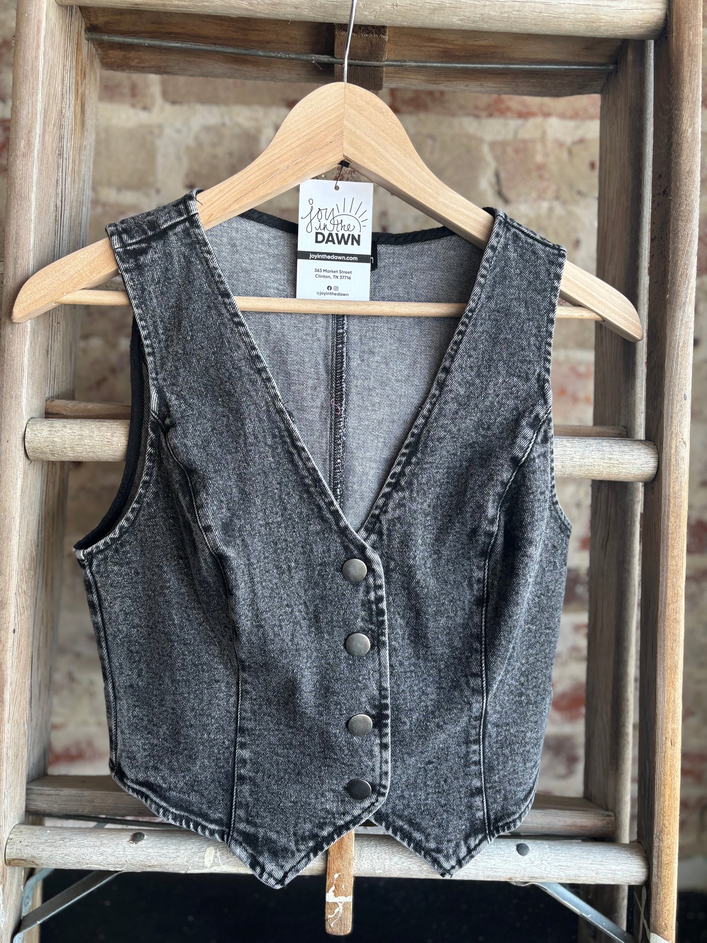 Washed Denim Vest - Black