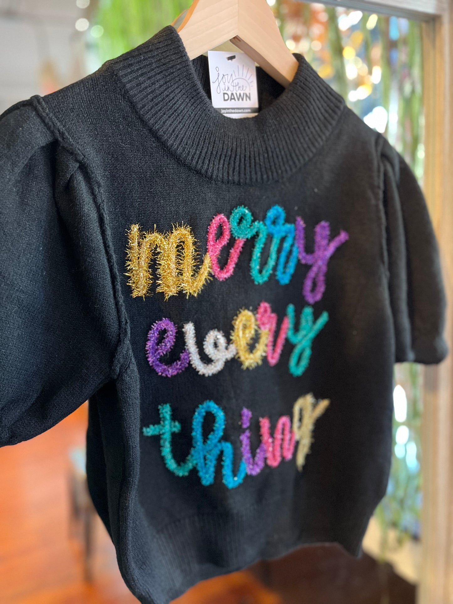 Merry Everything Short Sleeve Sweater- Black