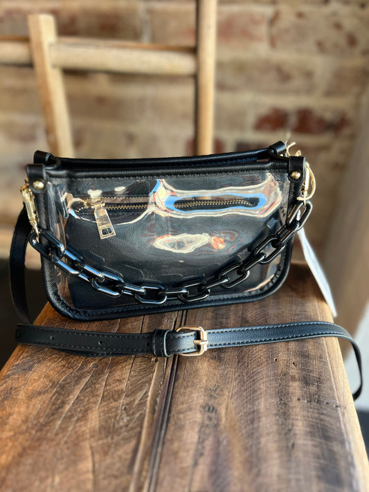 The Clear Crossbody w/ Chain- Black