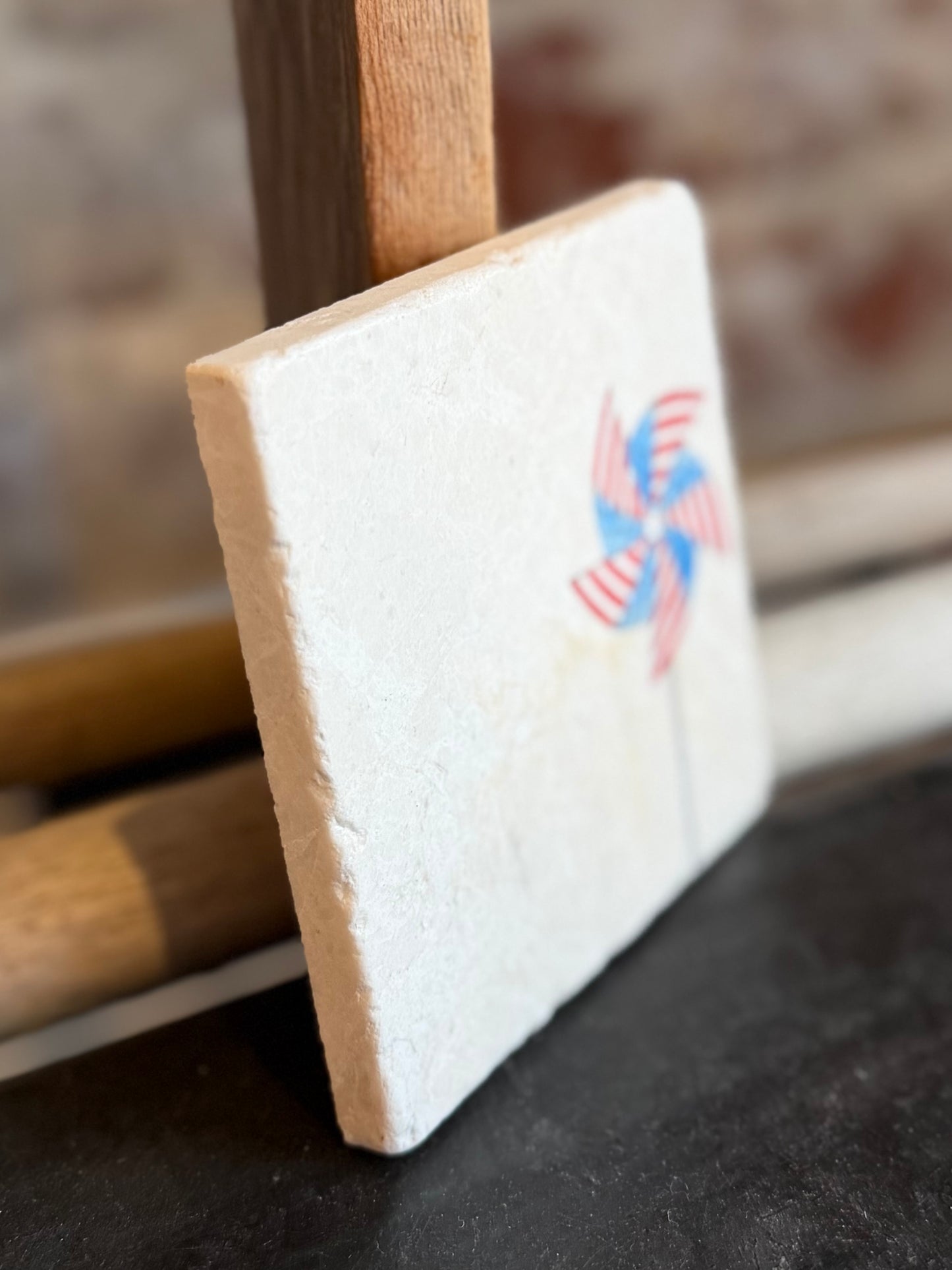 American Flag Pinwheel Marble Coaster