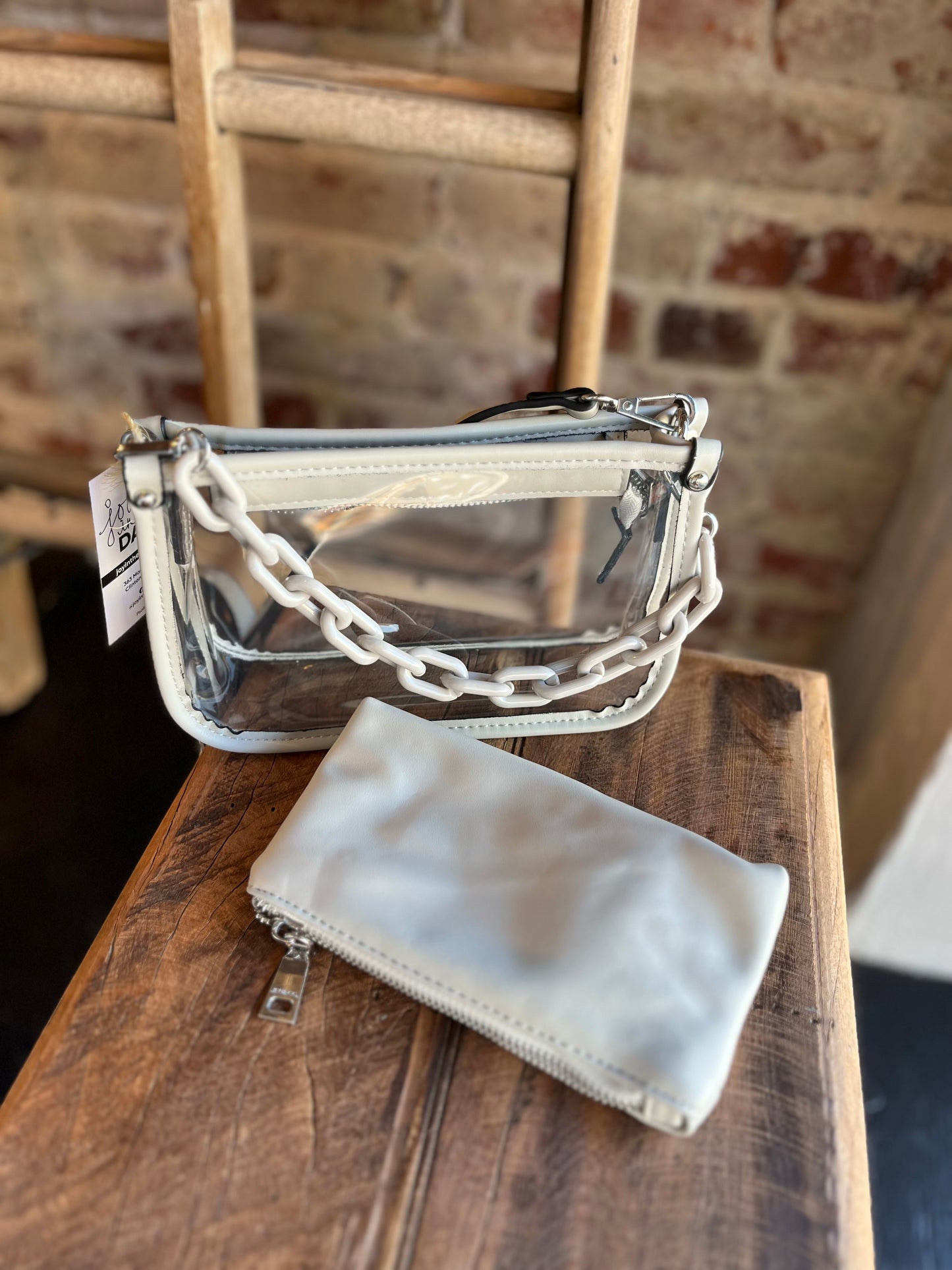 The Clear Crossbody w/ Chain- Light Gray