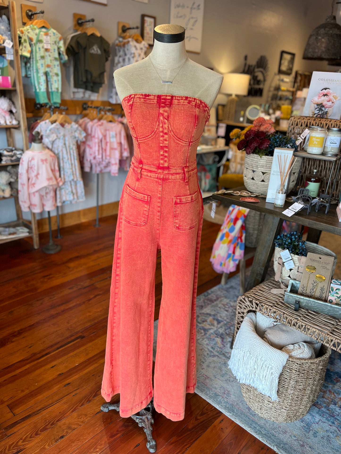 Mineral Washed Wide Leg Jumpsuit -Burnt Orange