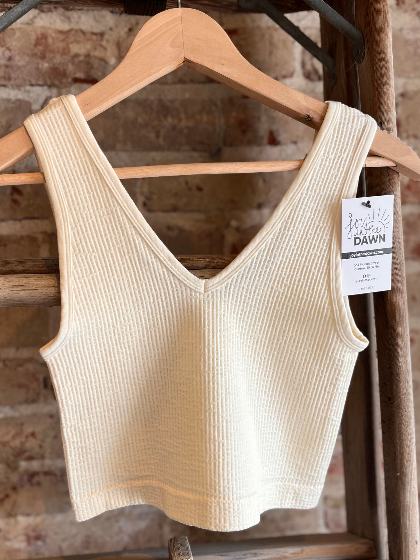 Seamless Reverse Ribbed Top- Cream