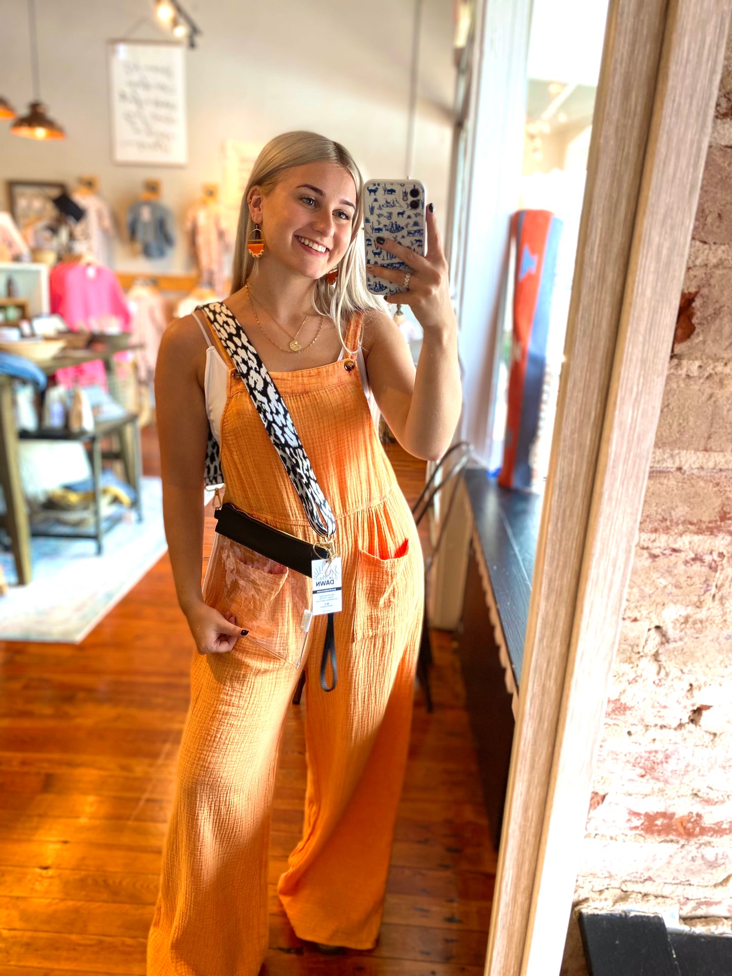 Mineral Wash Gauze Overalls- Orange
