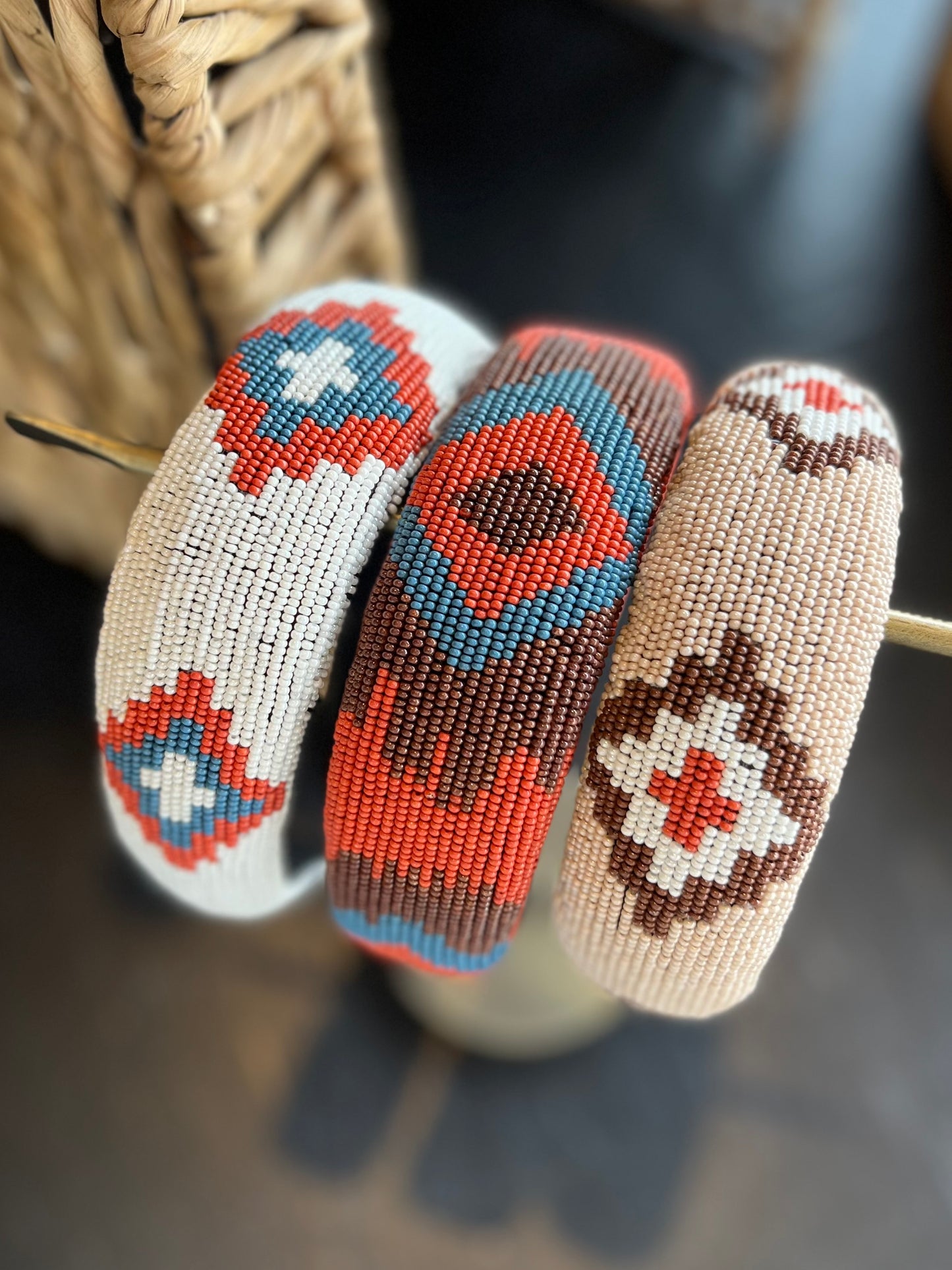 Aztec Beaded Headband - Red/Blue