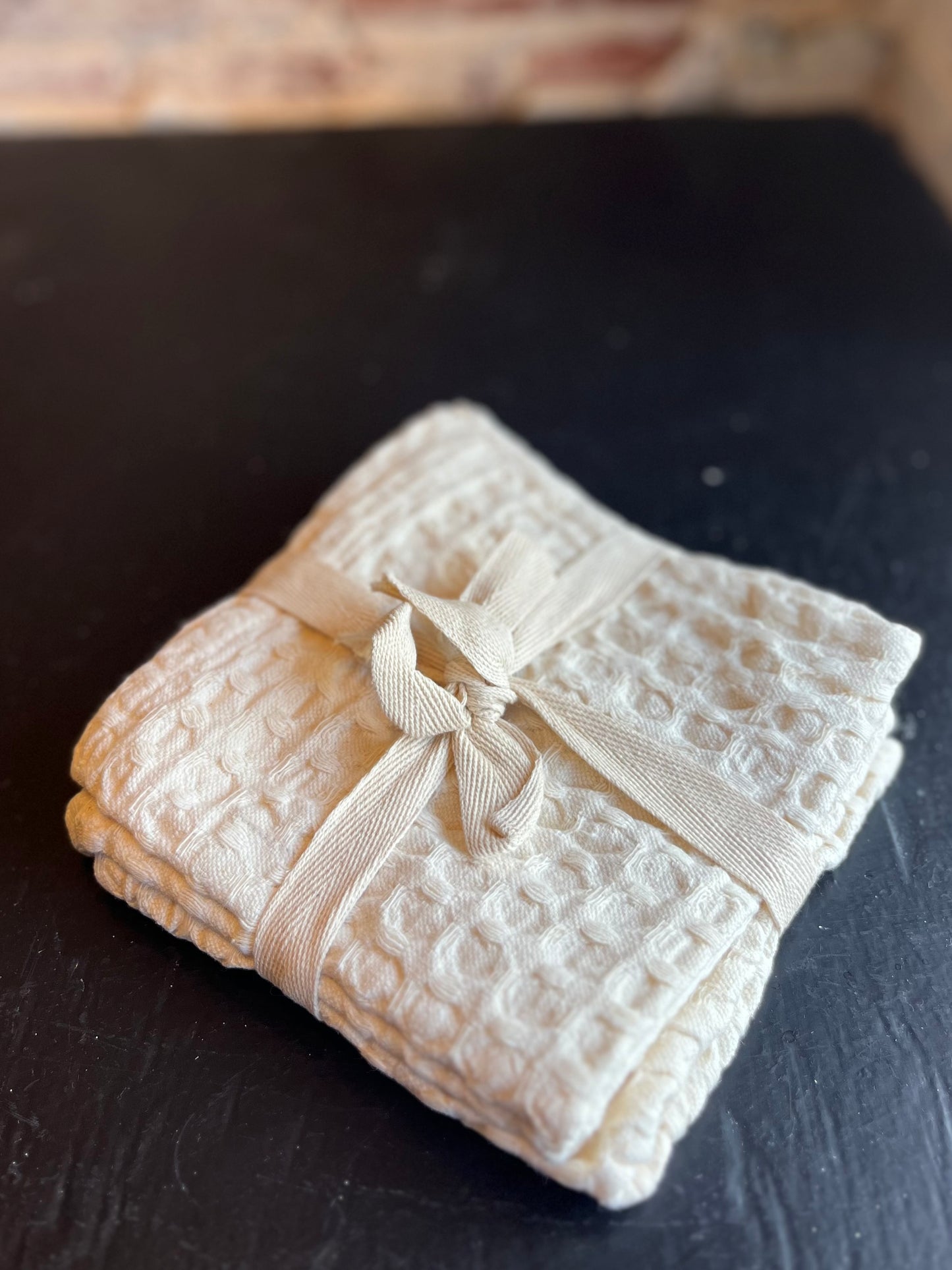 Natural Washed Waffle Dish Cloths - Set of 3