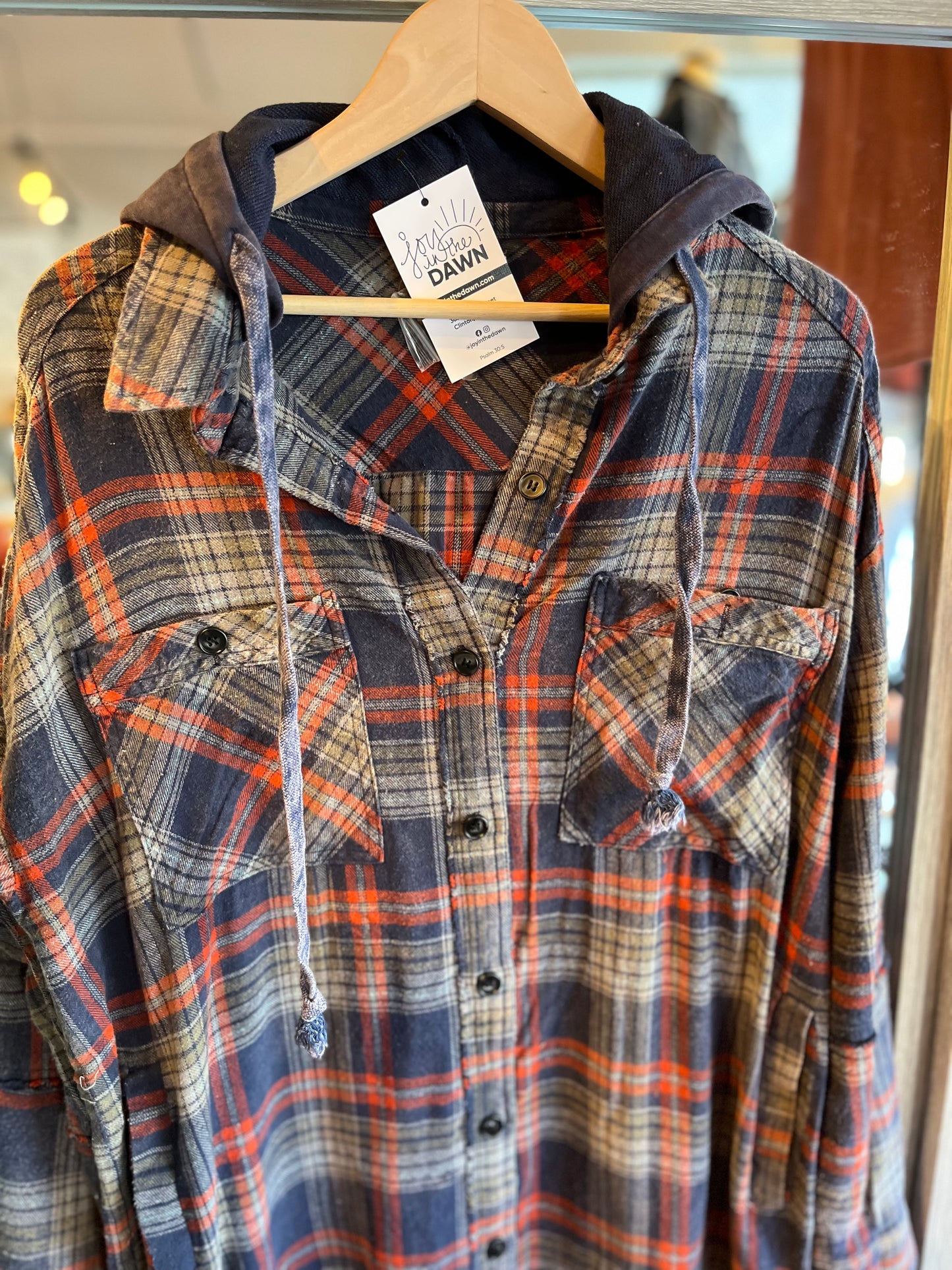 Plaid Button Down Hoodie Shirt- Long