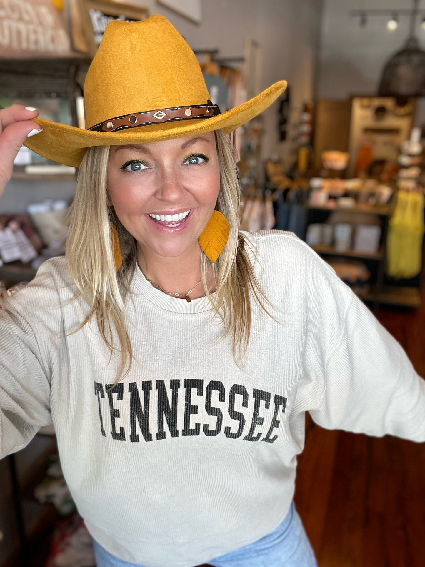 Suede Cow Boy Hat- Mustard