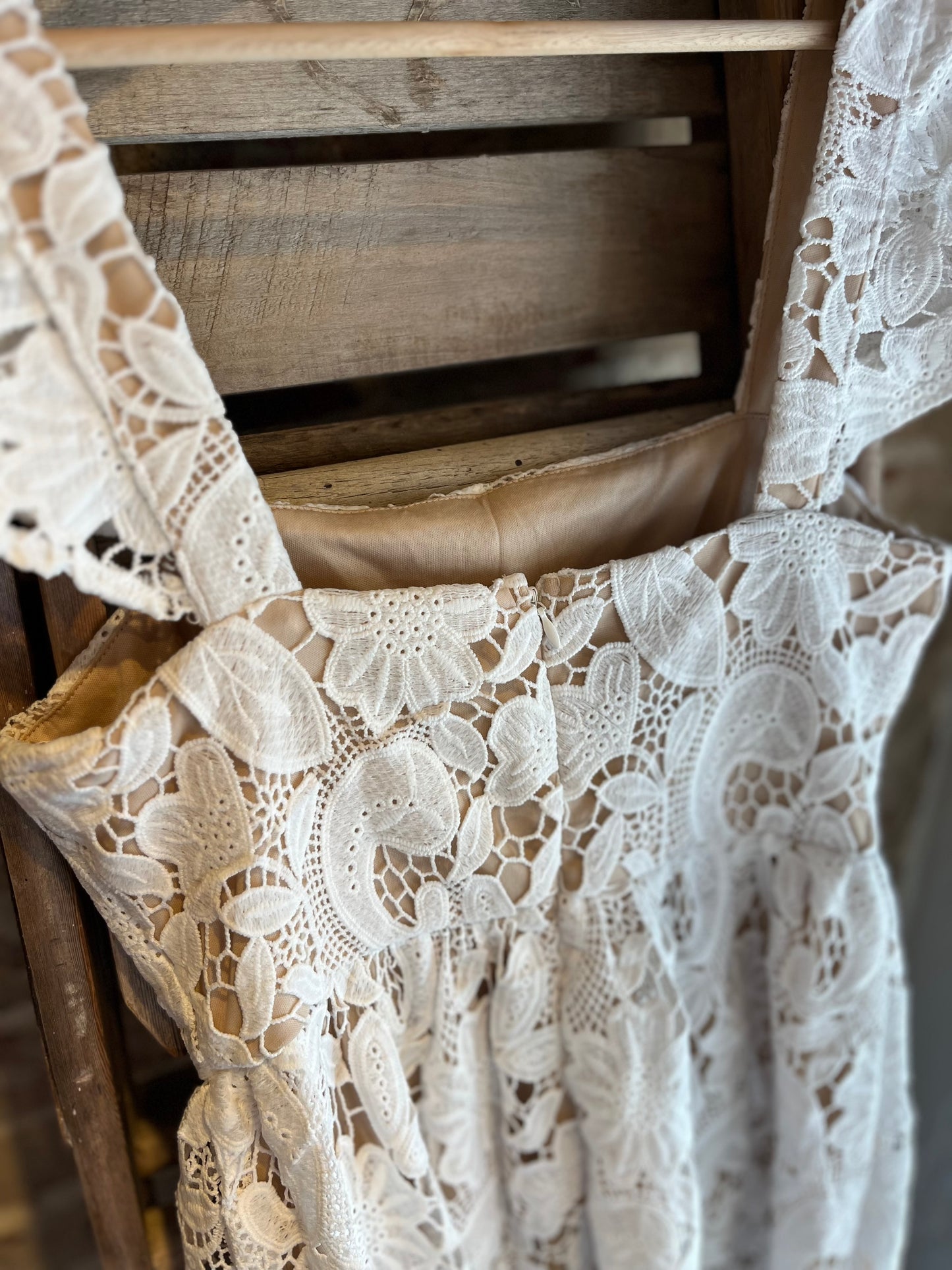 Solid Lace Midi Dress - White