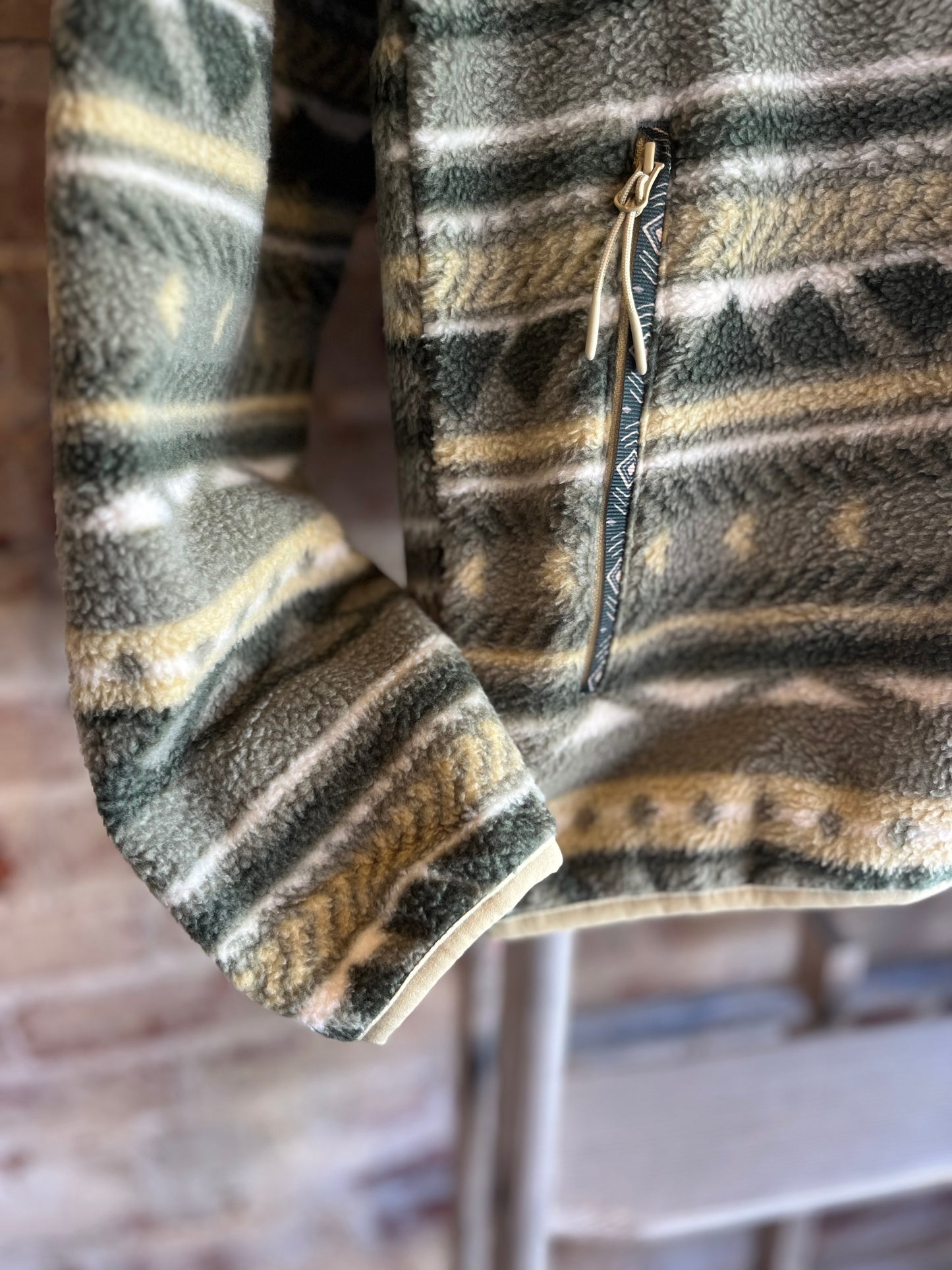 Olive Aztec Fleece Quarter Zip- Men