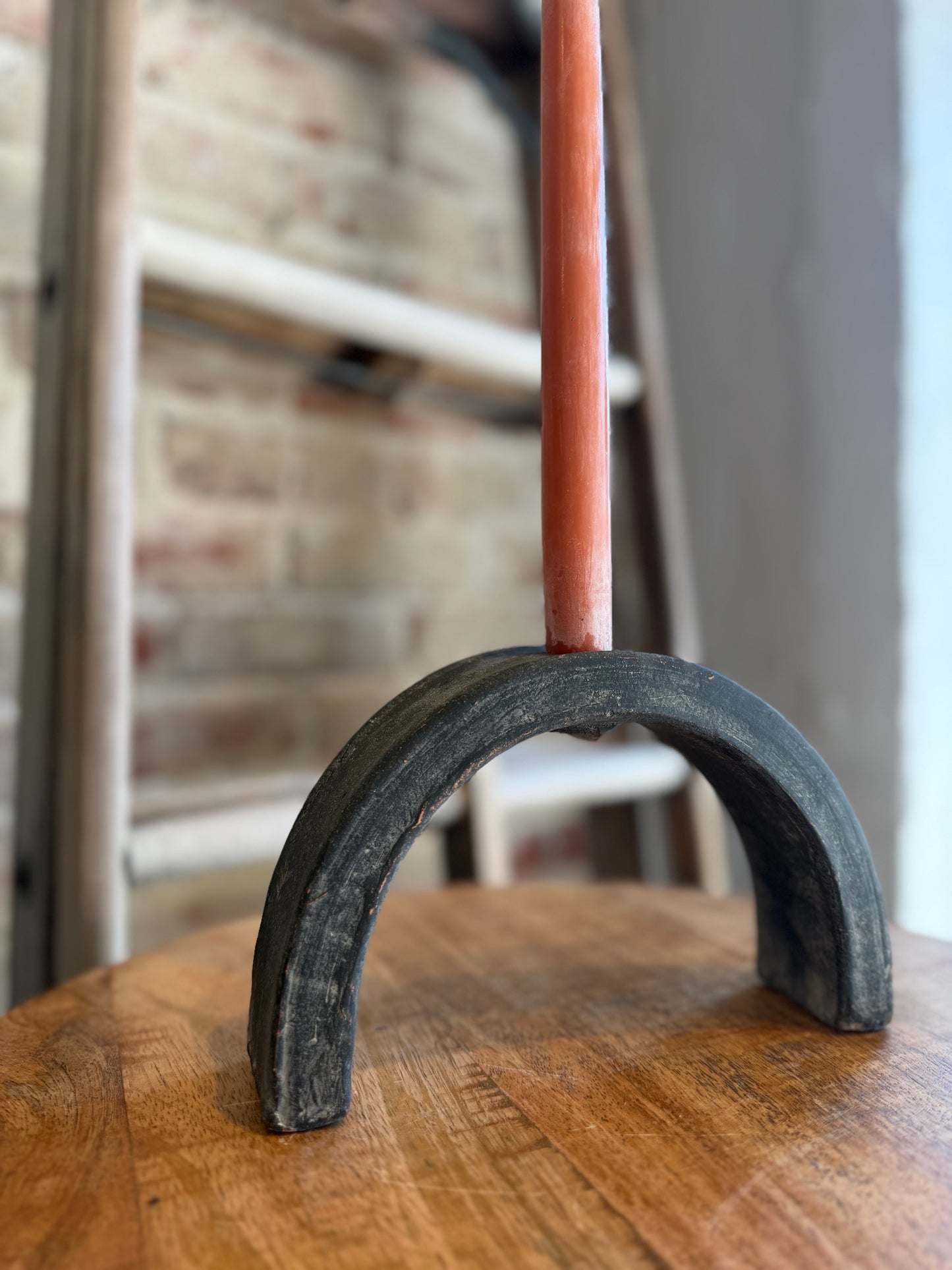 Black Arched Clay Taper Candle Holder- Large