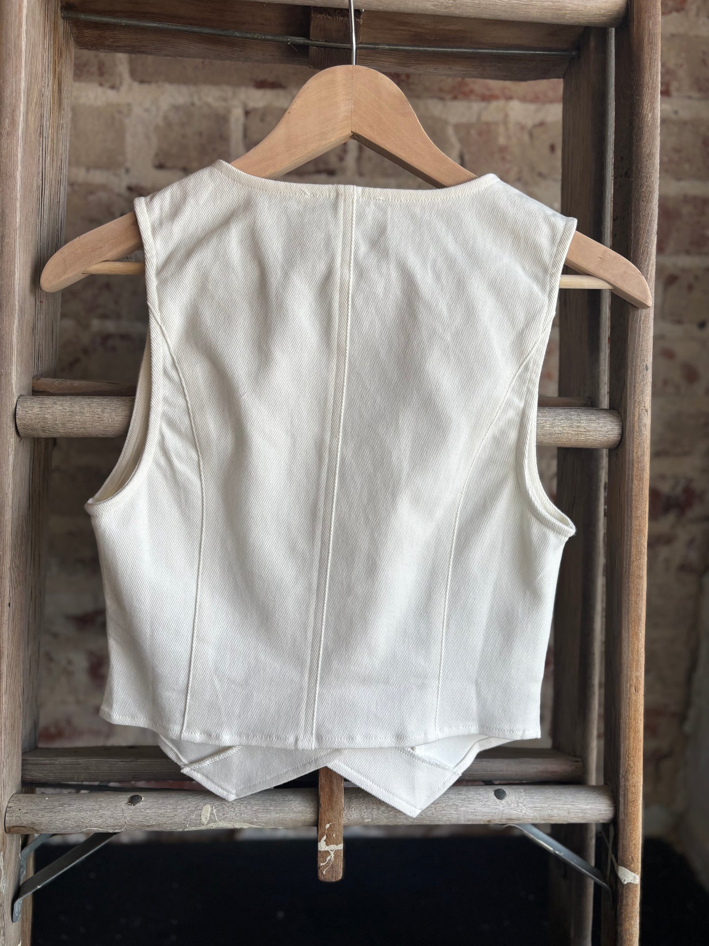 Washed Denim Vest - White
